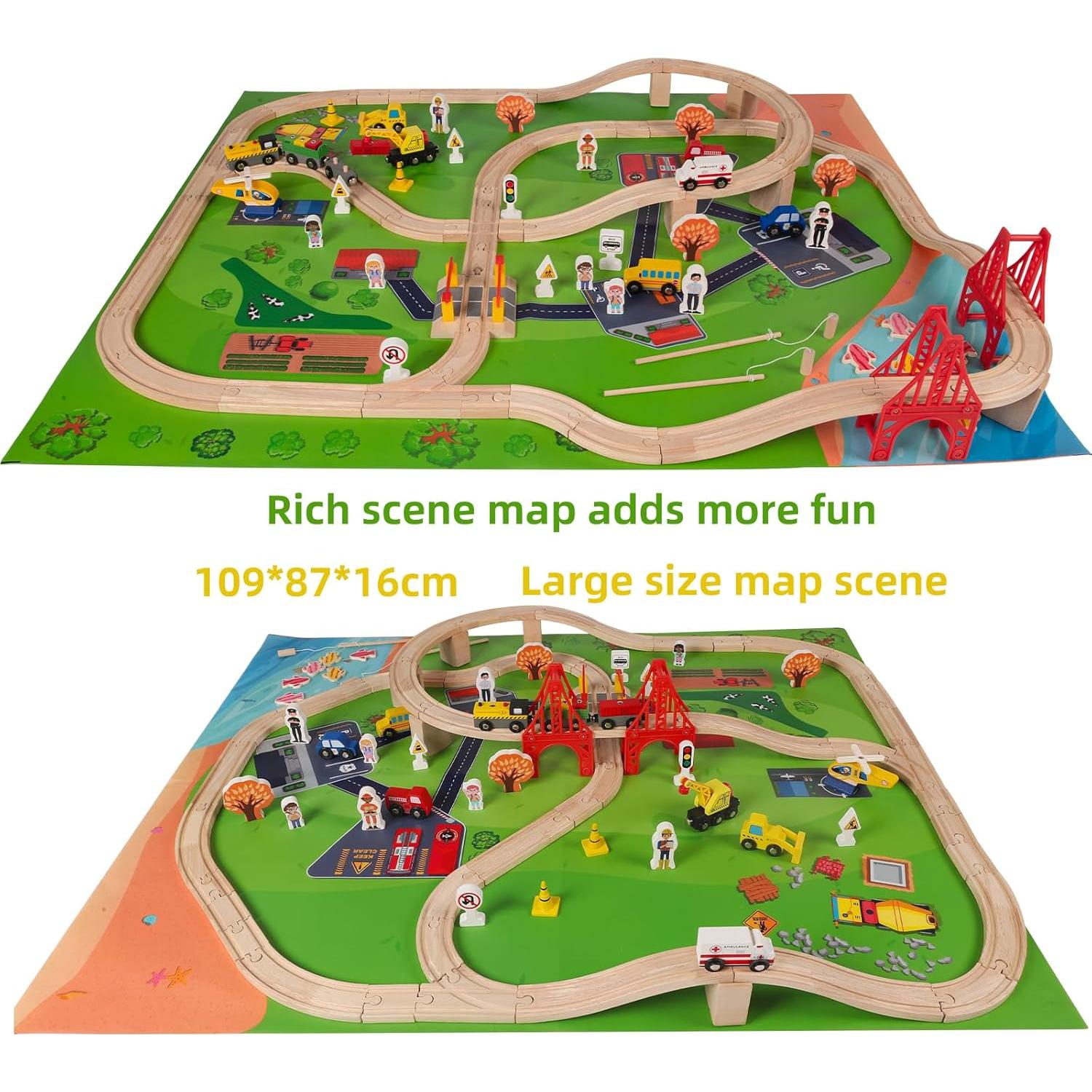 Juego de Pistas de Tren de Madera 100 Pcs KiToyWod