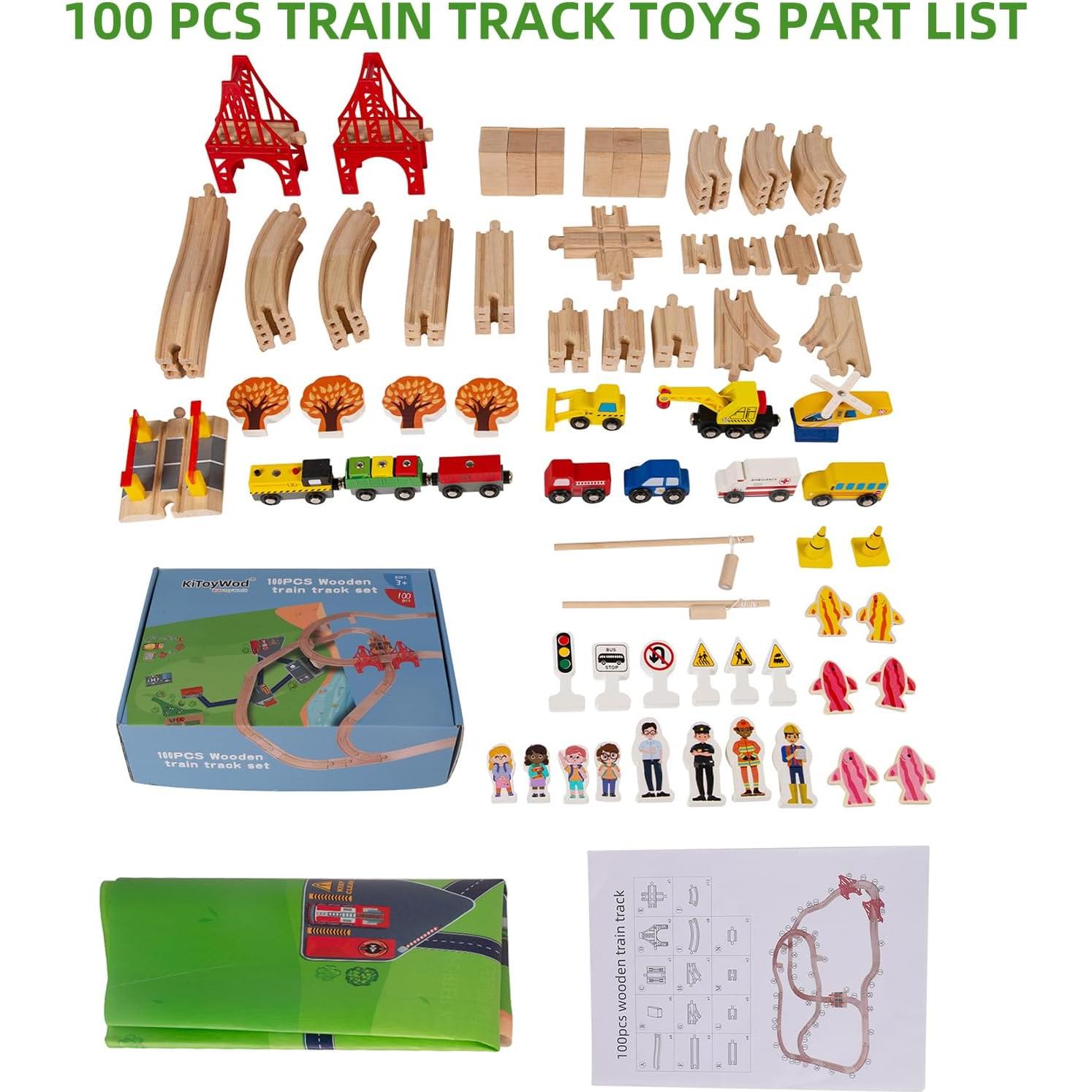 Juego de Pistas de Tren de Madera 100 Pcs KiToyWod