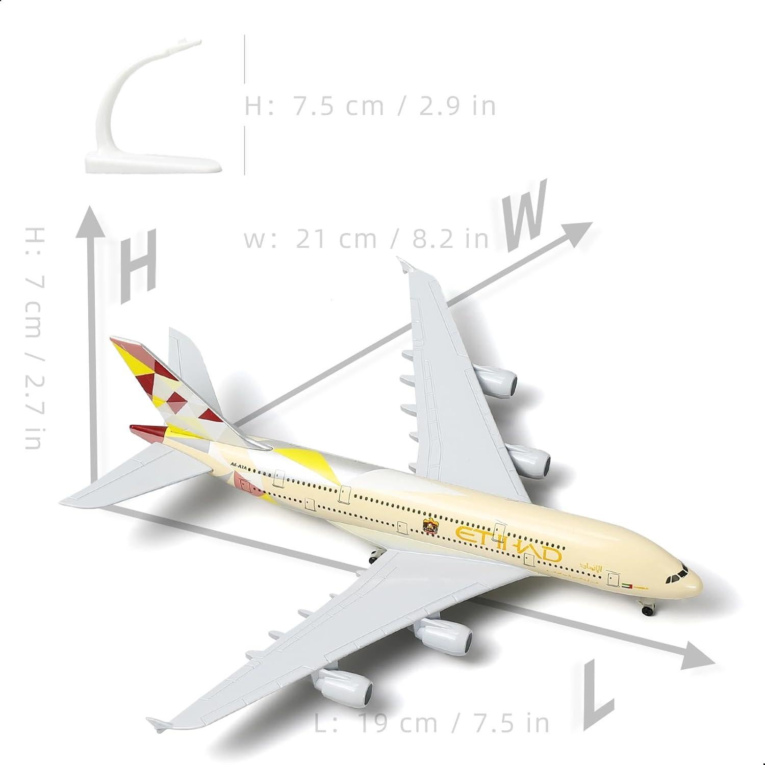 Modelo A380 QIYUMOKE 1/300 Metal Fundido 19 cm Etihad