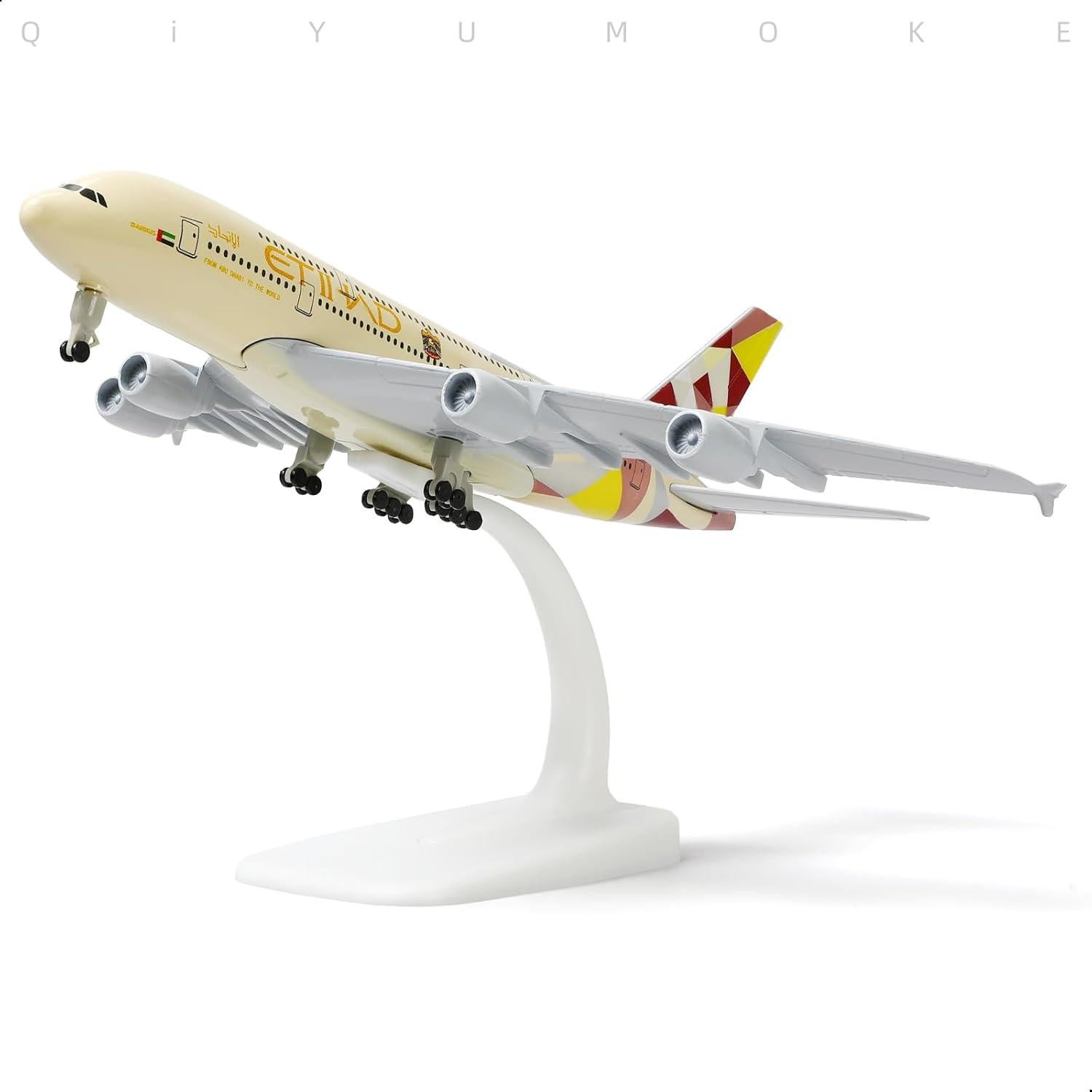 Modelo A380 QIYUMOKE 1/300 Metal Fundido 19 cm Etihad