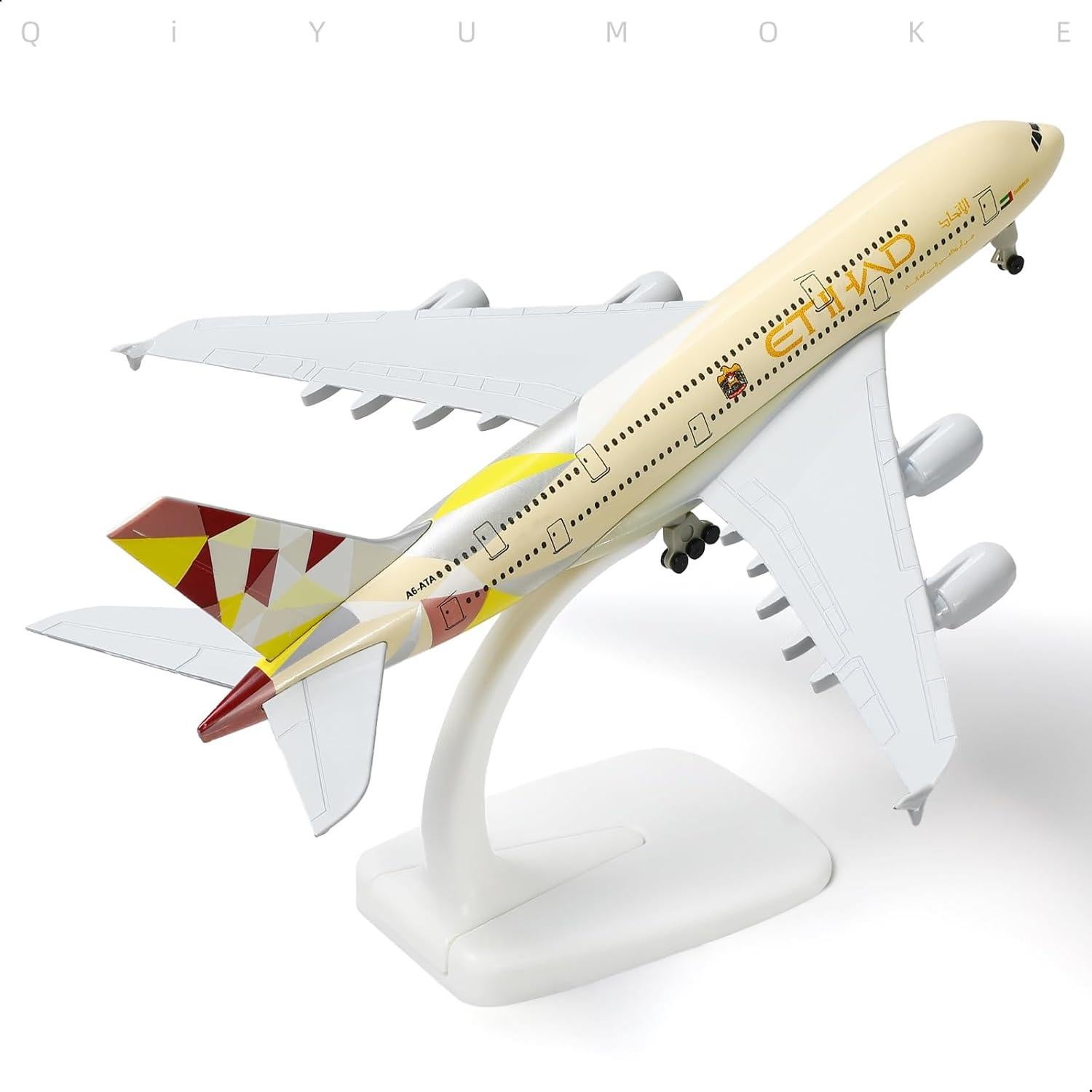 Modelo A380 QIYUMOKE 1/300 Metal Fundido 19 cm Etihad