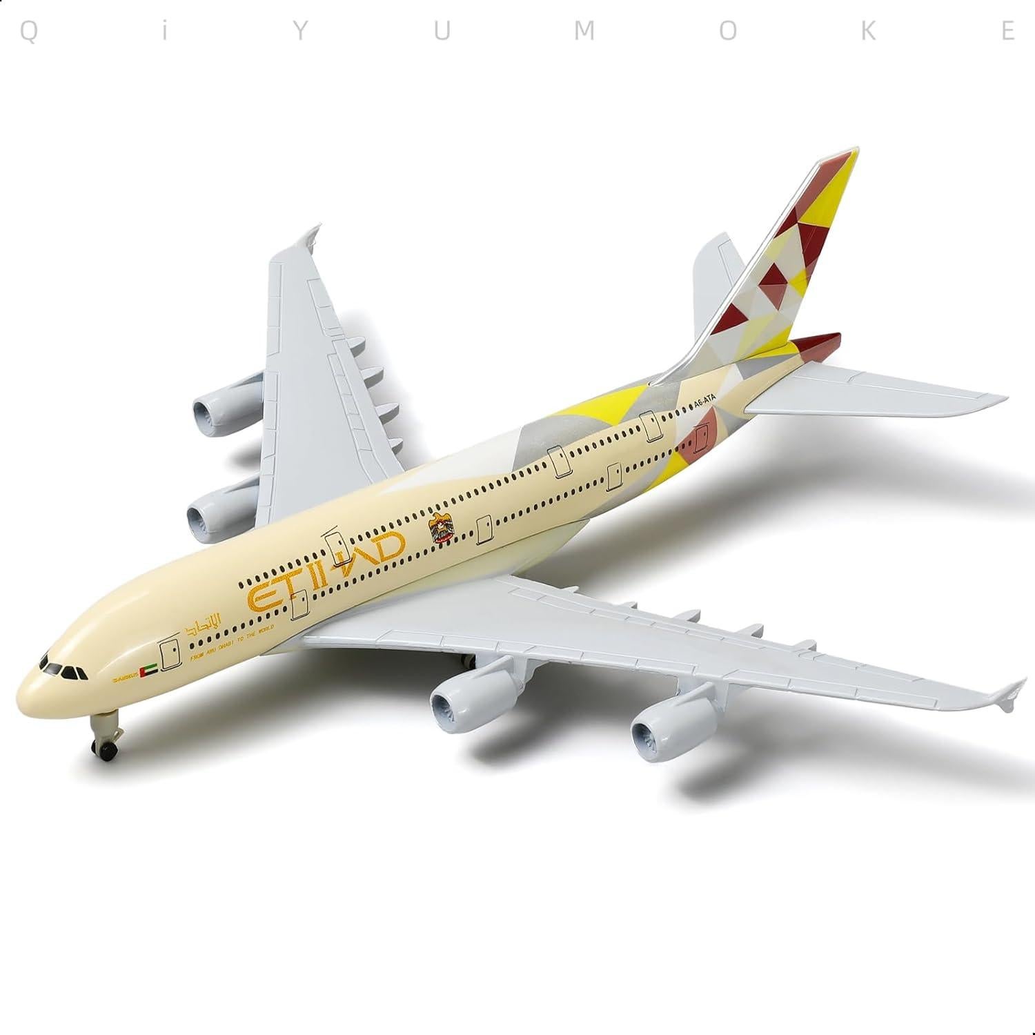 Modelo A380 QIYUMOKE 1/300 Metal Fundido 19 cm Etihad