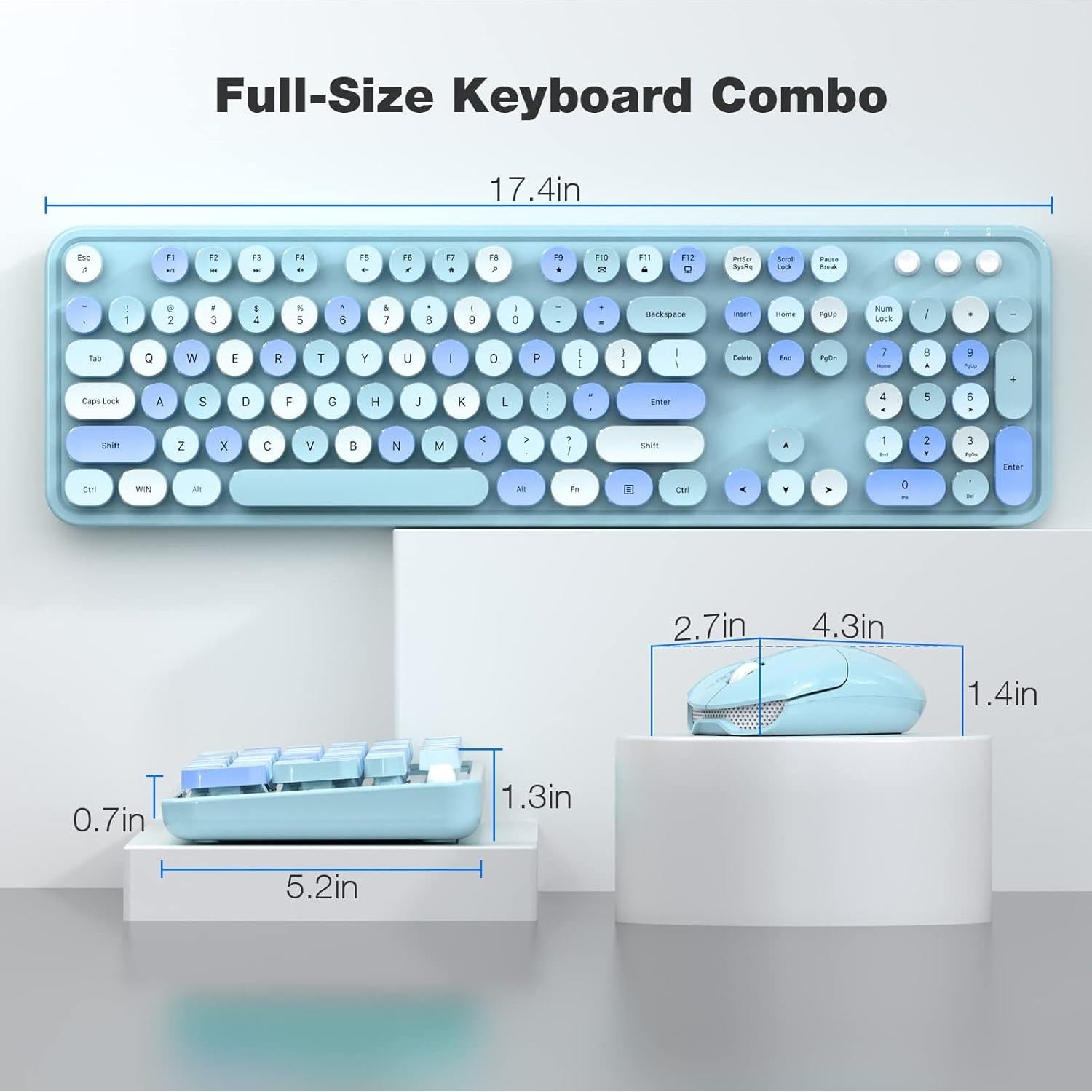Combo Teclado y Ratón Inalámbrico GEEZER Azul Cielo 104 Teclas