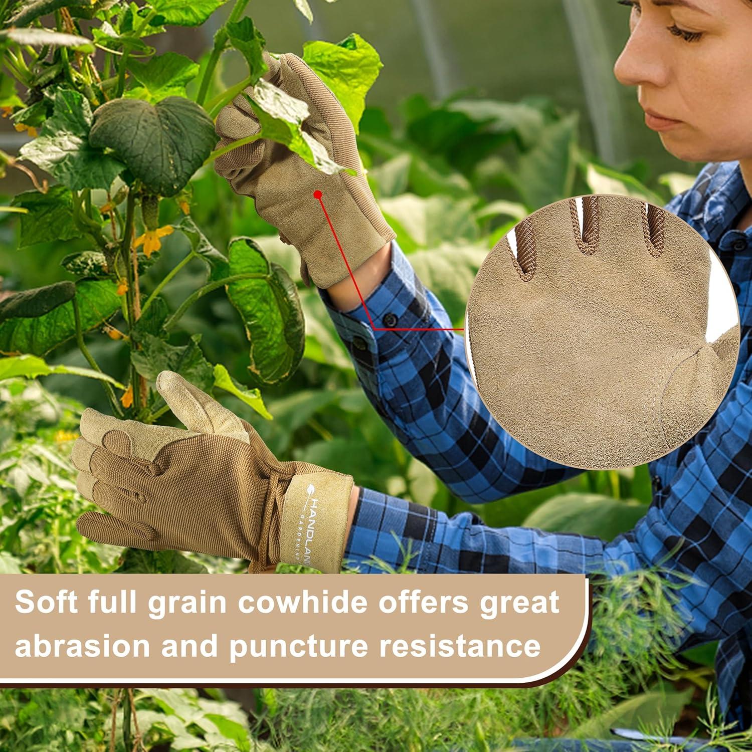 Guantes de Trabajo HLDD HANDLANDY para Mujeres - Cuero Marrón