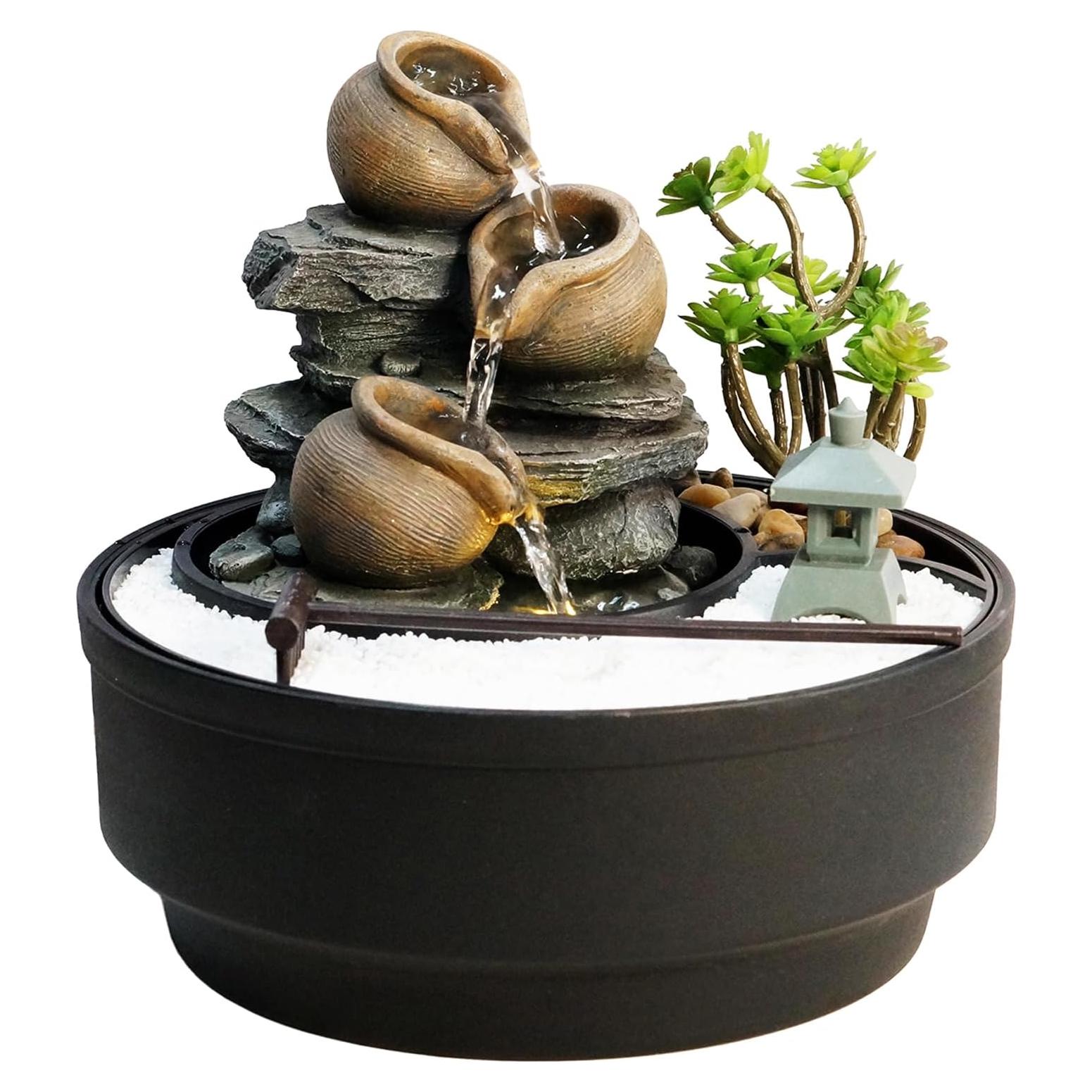 Fuente de Agua de Mesa Bumilgar con Luces LED y Diseño Zen 21.6 cm