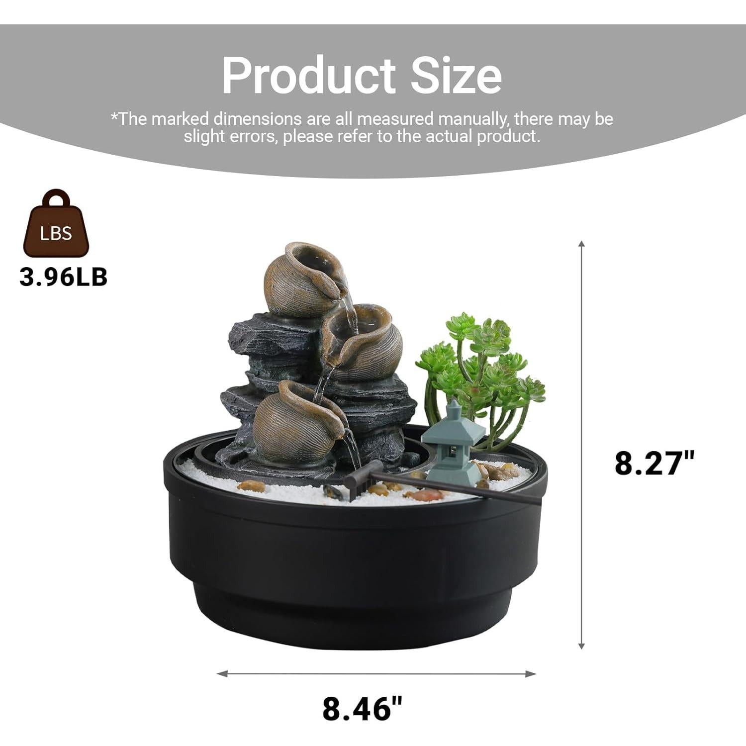 Fuente de Agua de Mesa Bumilgar con Luces LED y Diseño Zen 21.6 cm