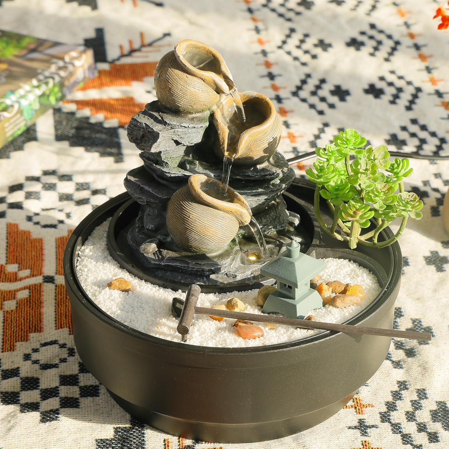 Fuente de Agua de Mesa Bumilgar con Luces LED y Diseño Zen 21.6 cm