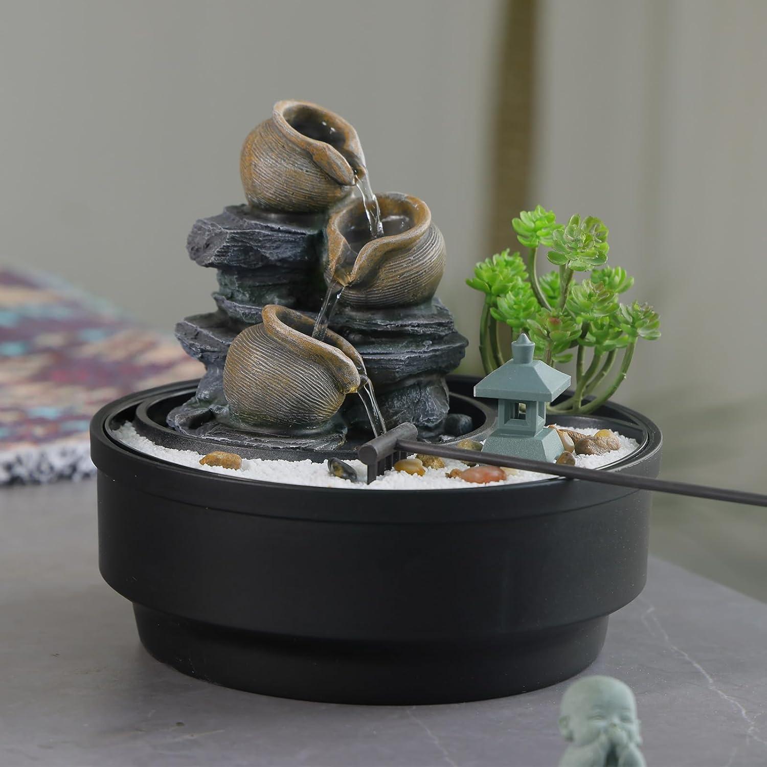 Fuente de Agua de Mesa Bumilgar con Luces LED y Diseño Zen 21.6 cm