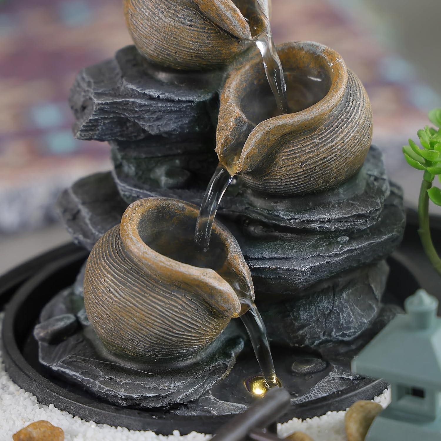 Fuente de Agua de Mesa Bumilgar con Luces LED y Diseño Zen 21.6 cm