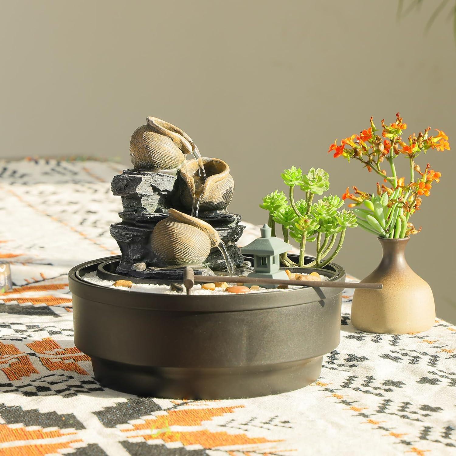 Fuente de Agua de Mesa Bumilgar con Luces LED y Diseño Zen 21.6 cm