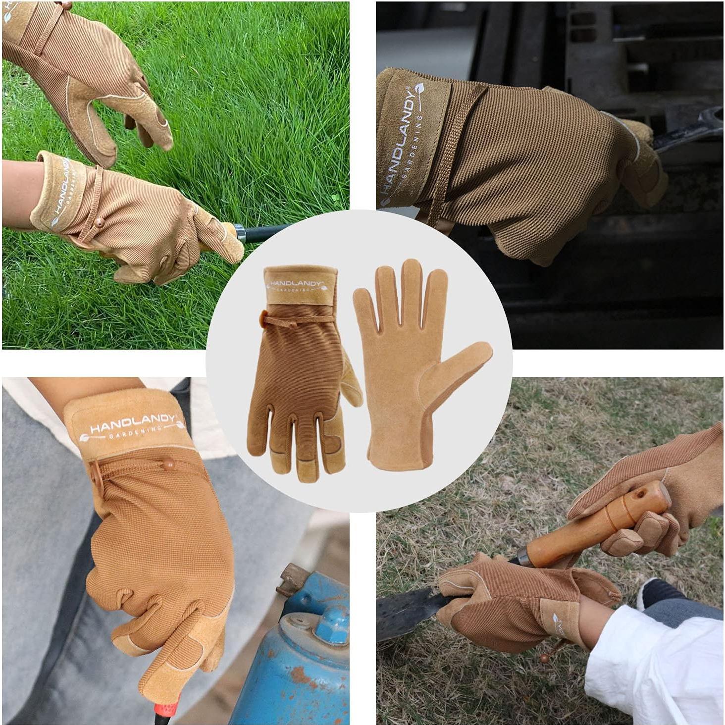 Guantes de trabajo HLDD HANDLANDY para mujeres - Cuero Marrón