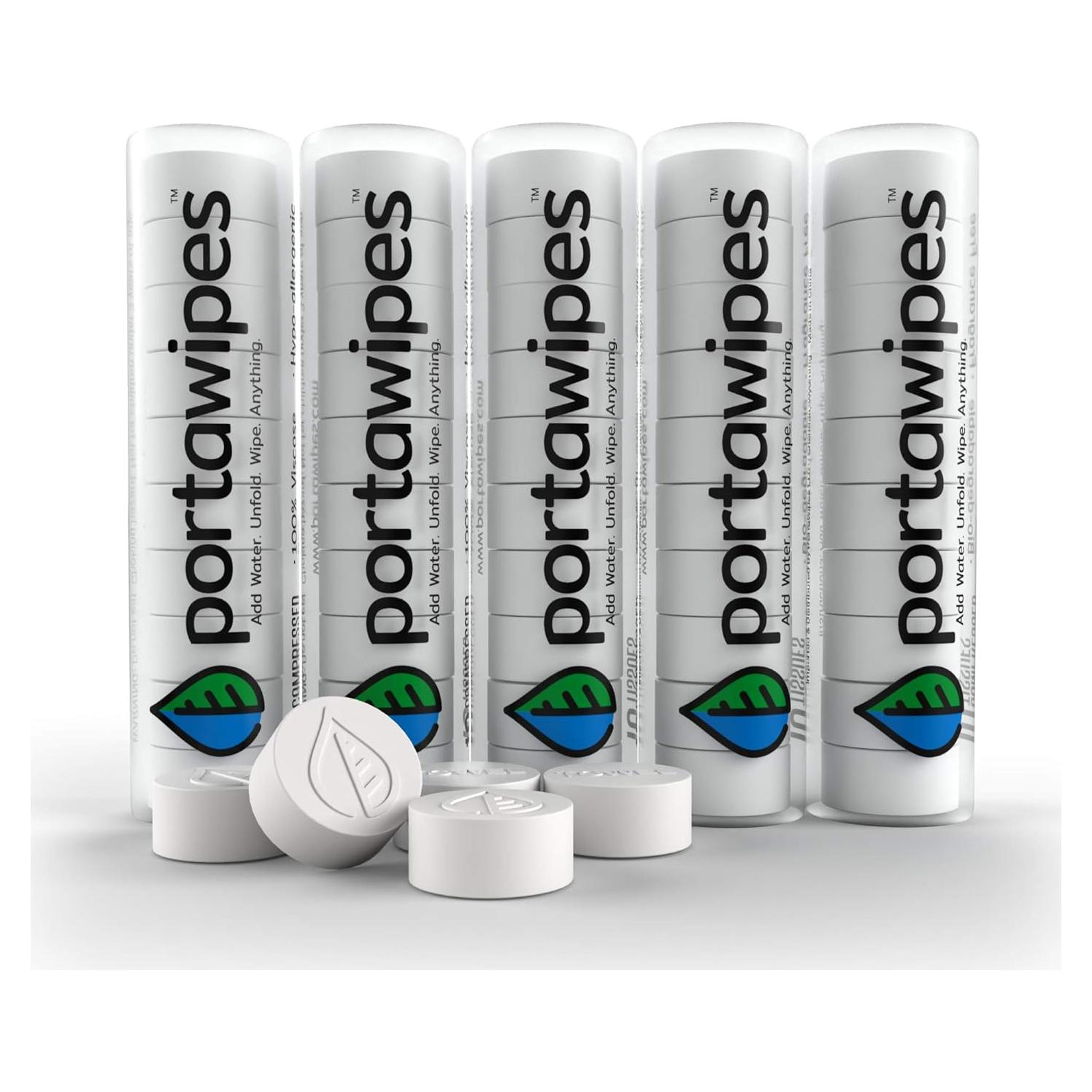 Toallitas Comprimidas Portawipes - Paquete de 50 con 5 Estuches