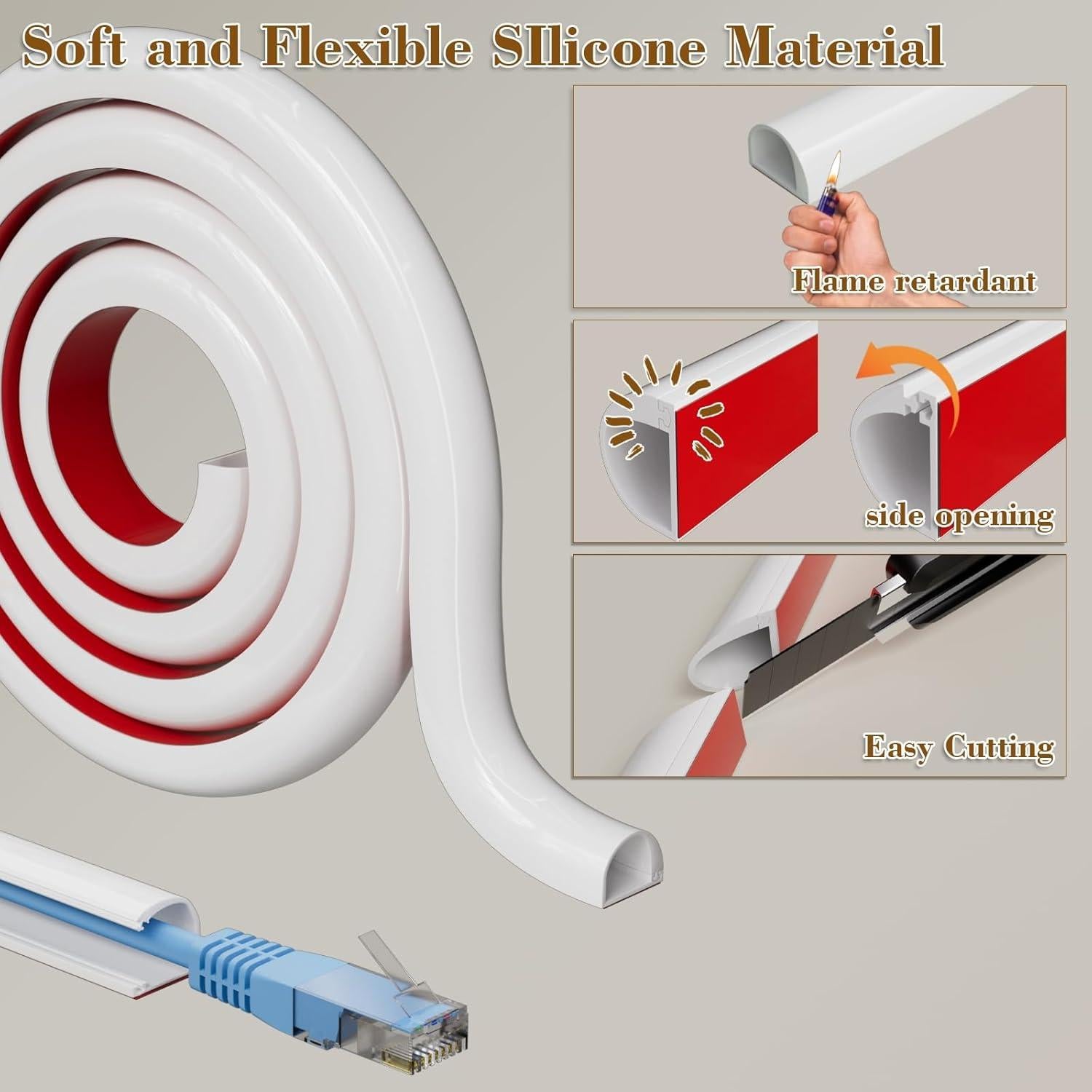 Ocultador de Cables KAYLEINSTER 99 cm Silicona Flexible Blanco