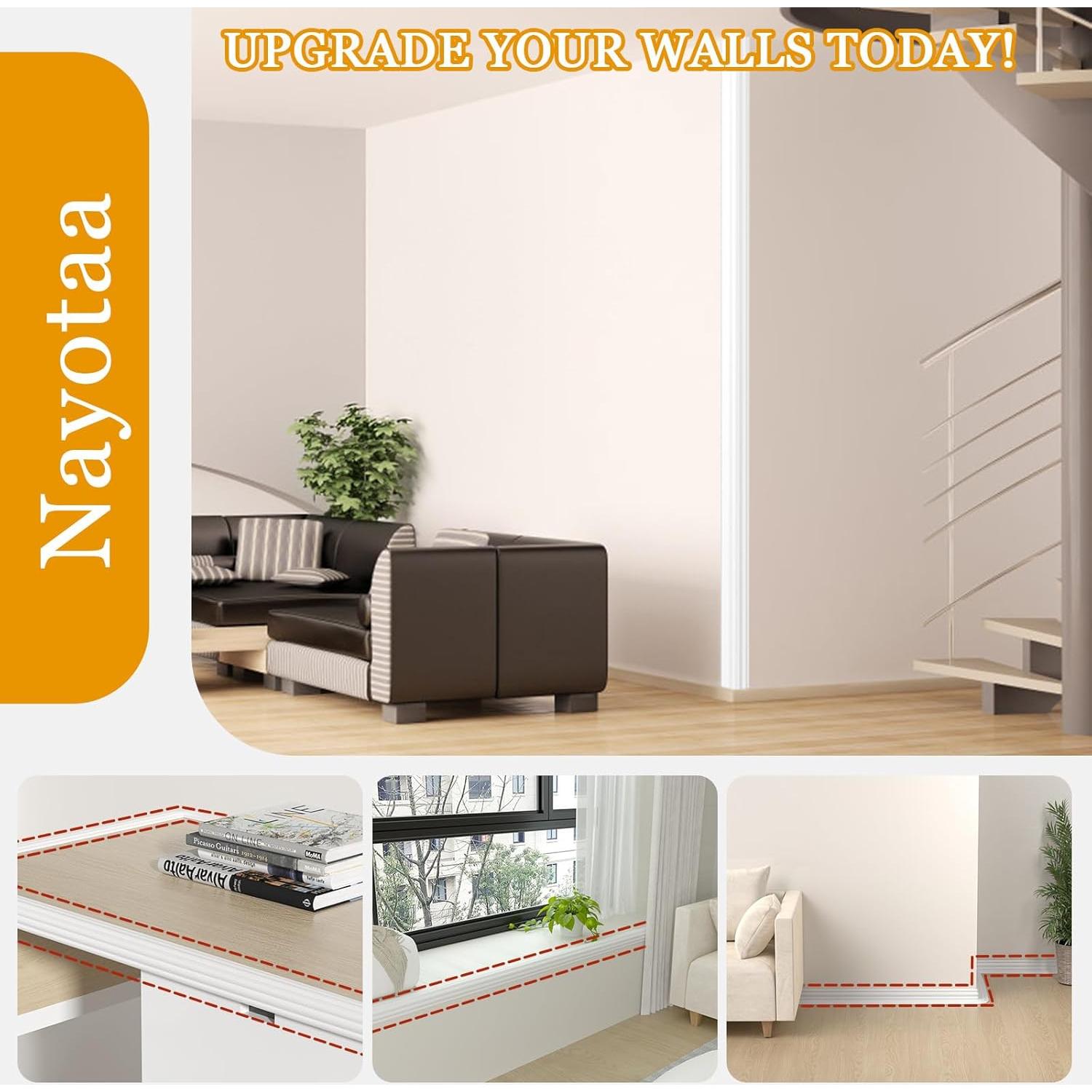 Protector de Esquina de Pared Nayotaa 3.29m Goma Flexible Blanco