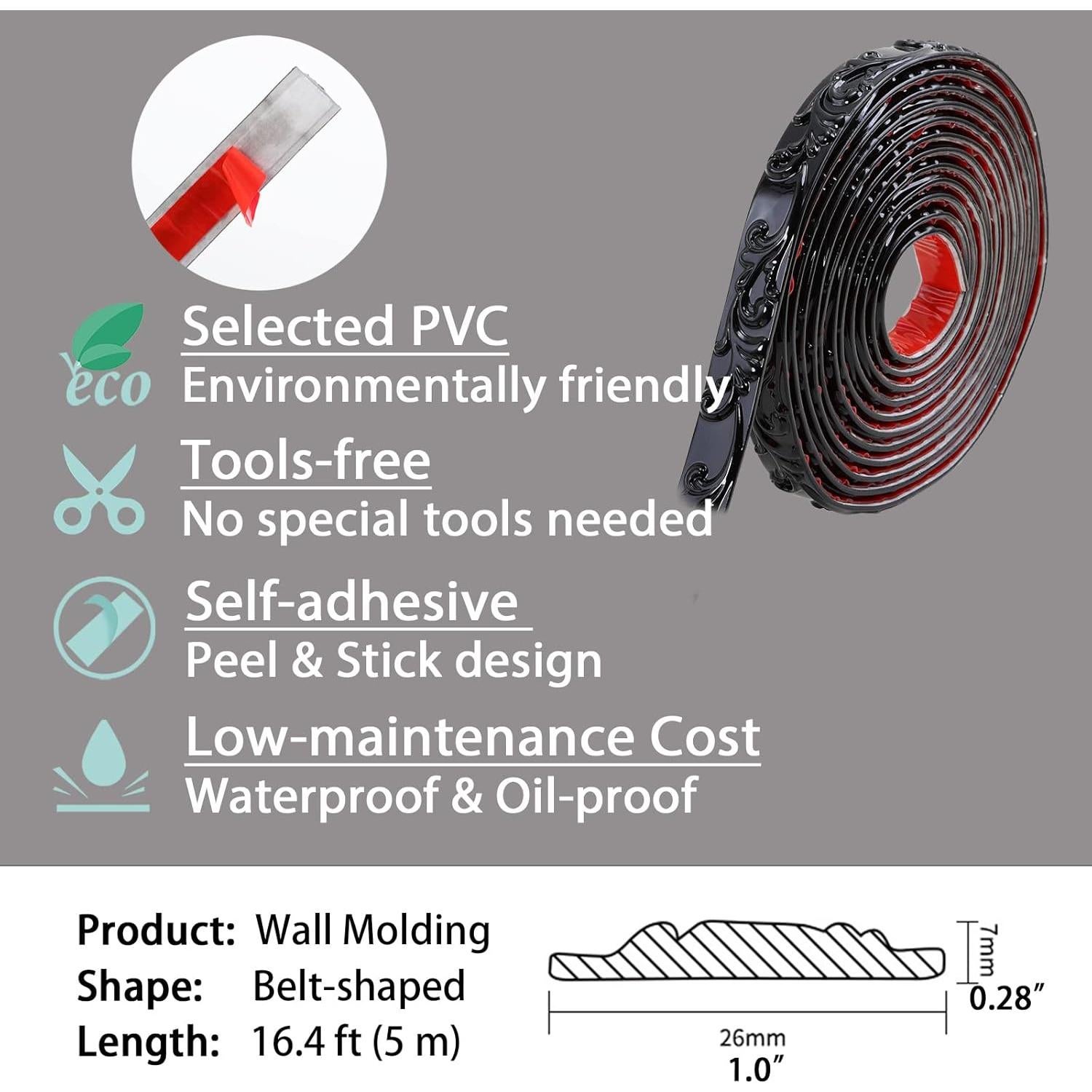 Moldura Flexible Autoadhesiva Gaahing 5m x 2.54cm Negra