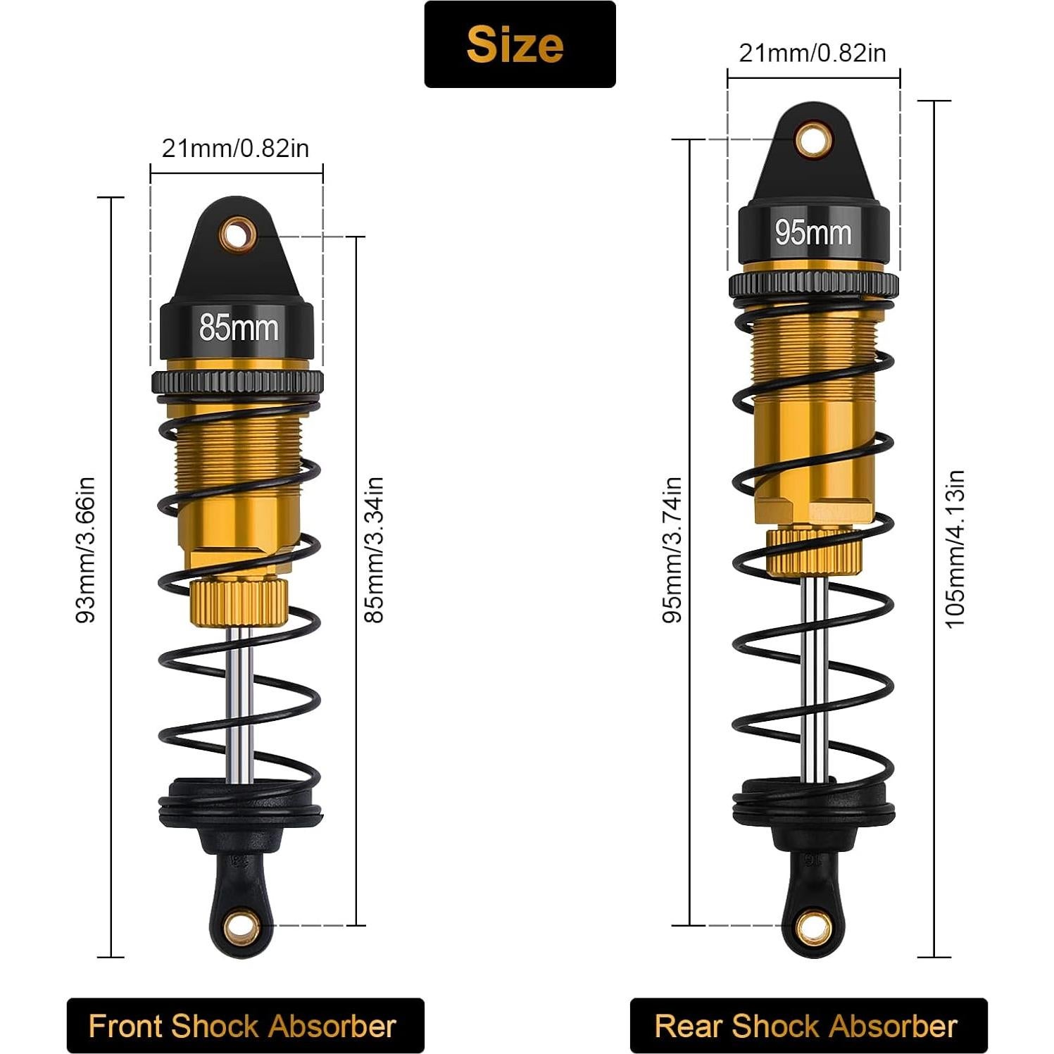 Juego de Amortiguadores RC 4Pcs Aluminio 1:10 85mm Delantero 95mm Trasero