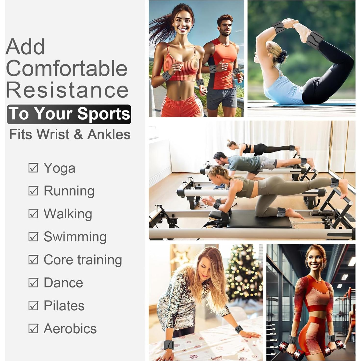 ADLIFE Adjustable Wrist Ankle Weights for Women Men Kids, 2 Lbs Wearable Arm Leg Weights Set of 2(1 Lb Each), Weighted Wristbands Exercise Weights for Walking Running Pilates Yoga Home Gym Workout