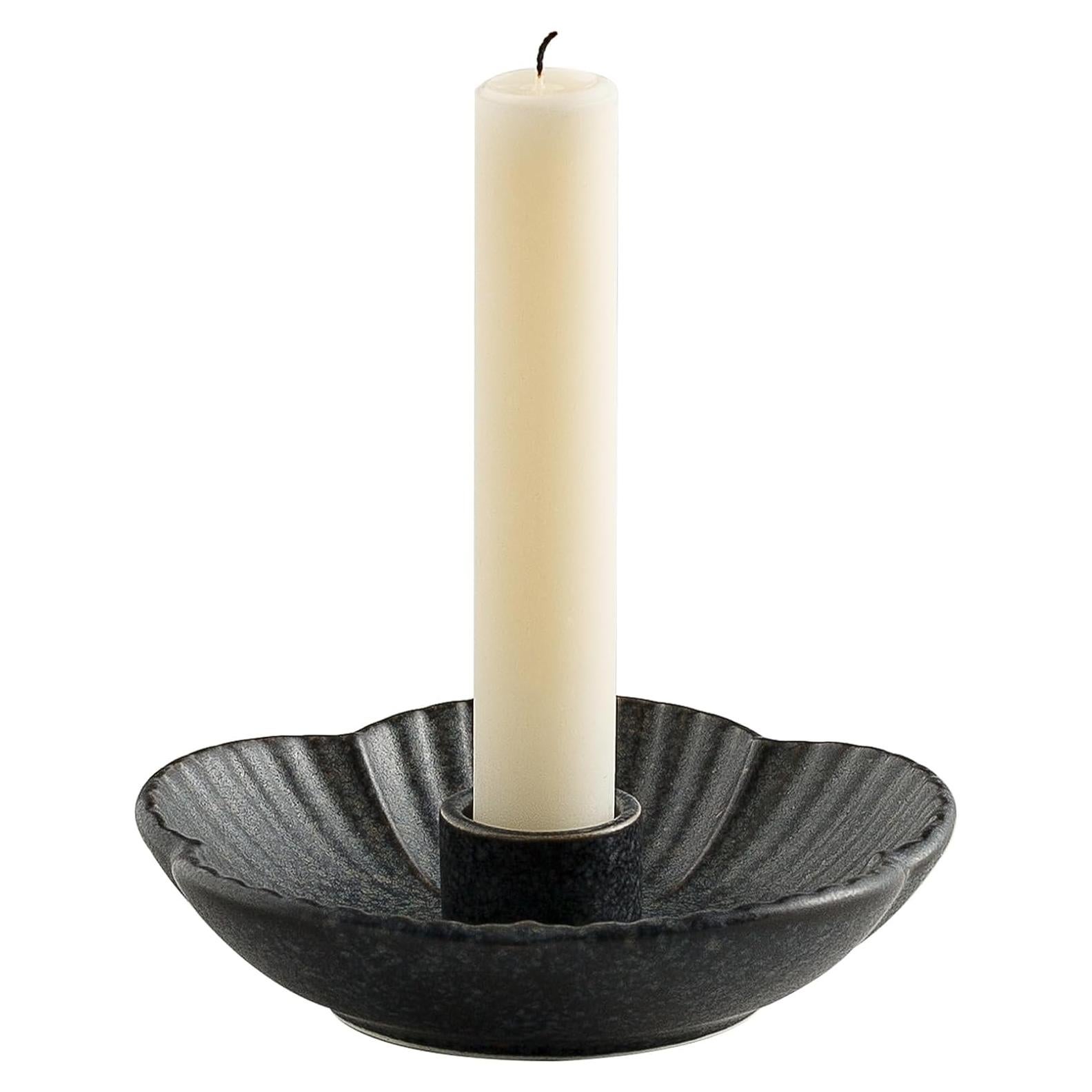 Soporte de Vela de Cerámica BEUNAIZER Negro Floral 11.94cm