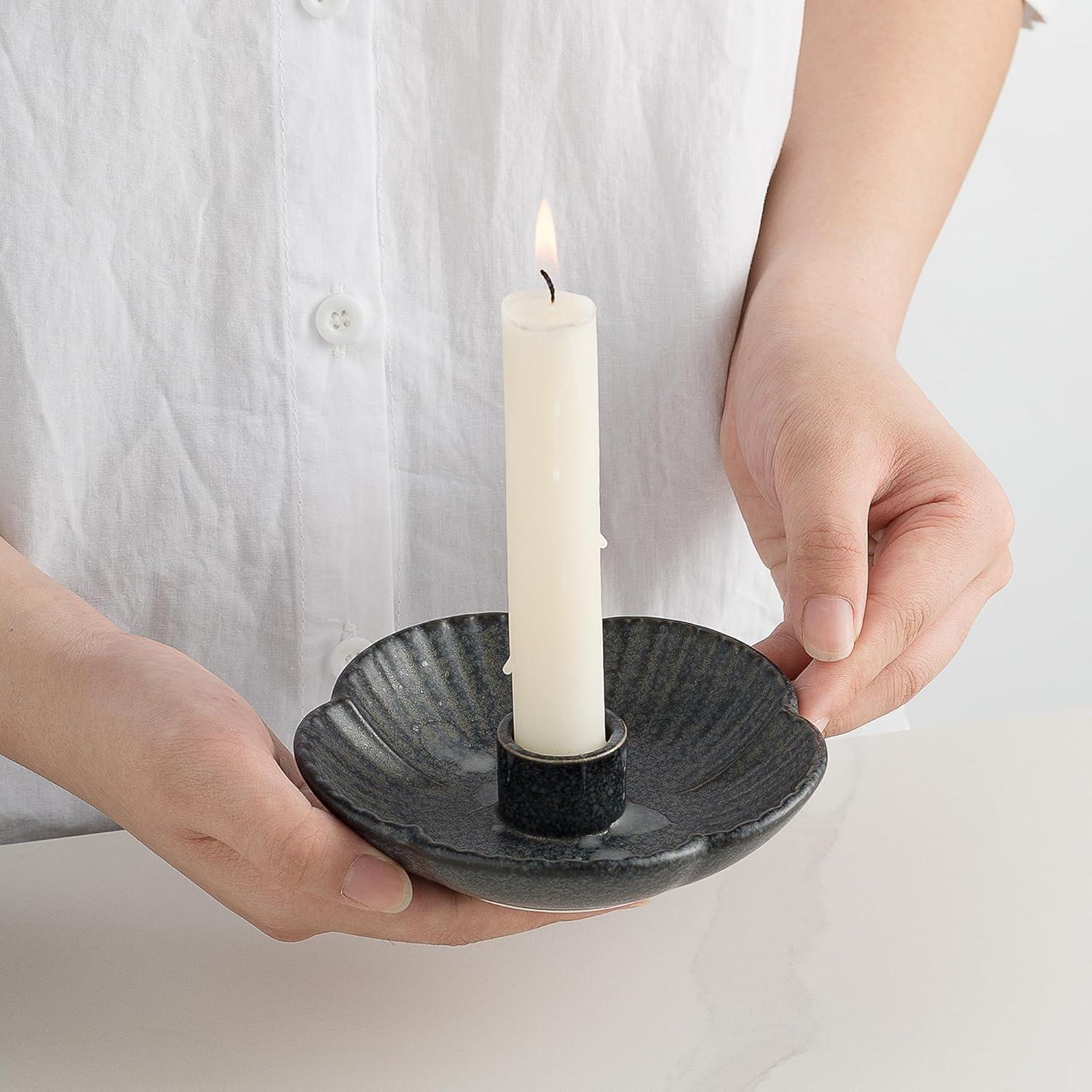 Soporte de Vela de Cerámica BEUNAIZER Negro Floral 11.94cm