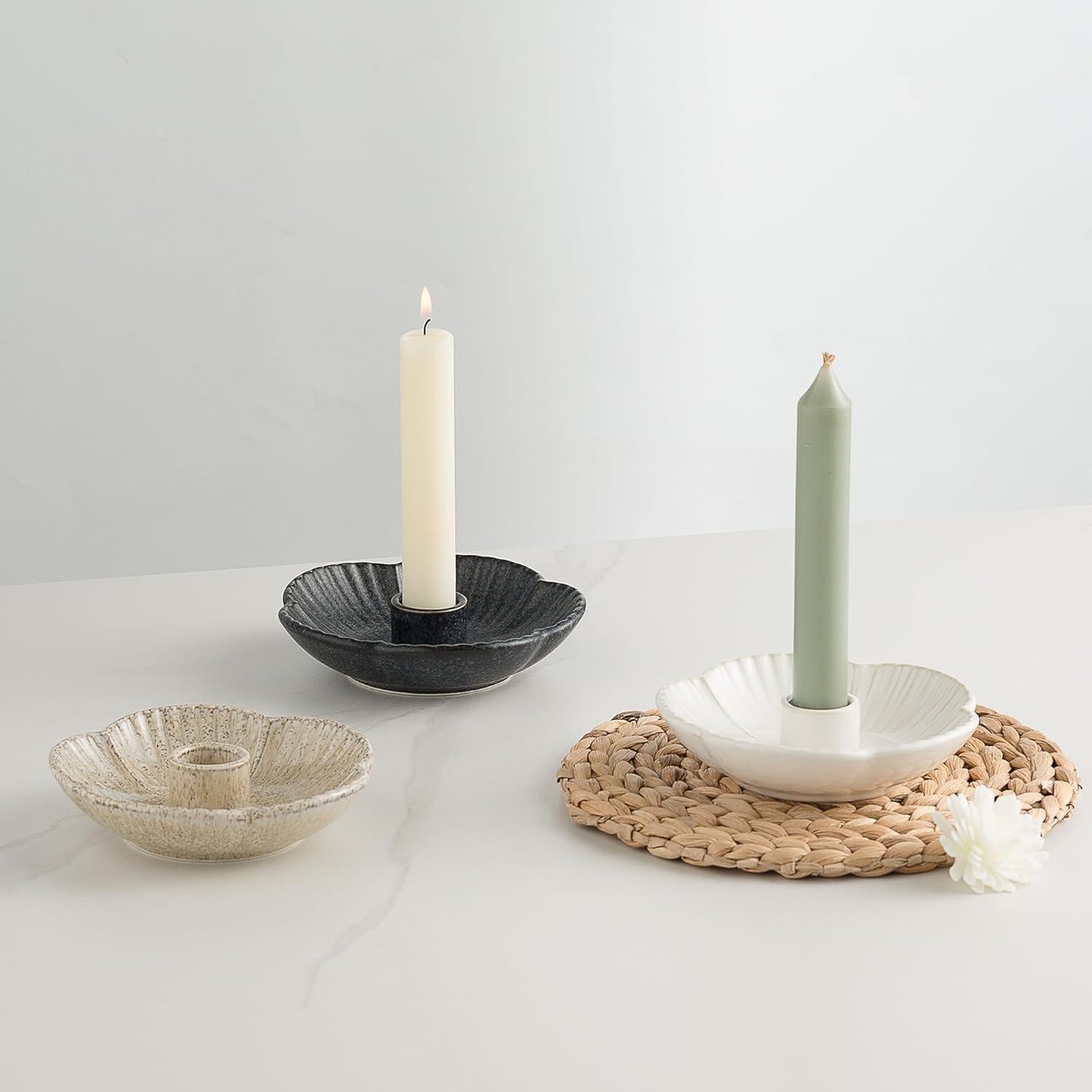 Soporte de Vela de Cerámica BEUNAIZER Negro Floral 11.94cm