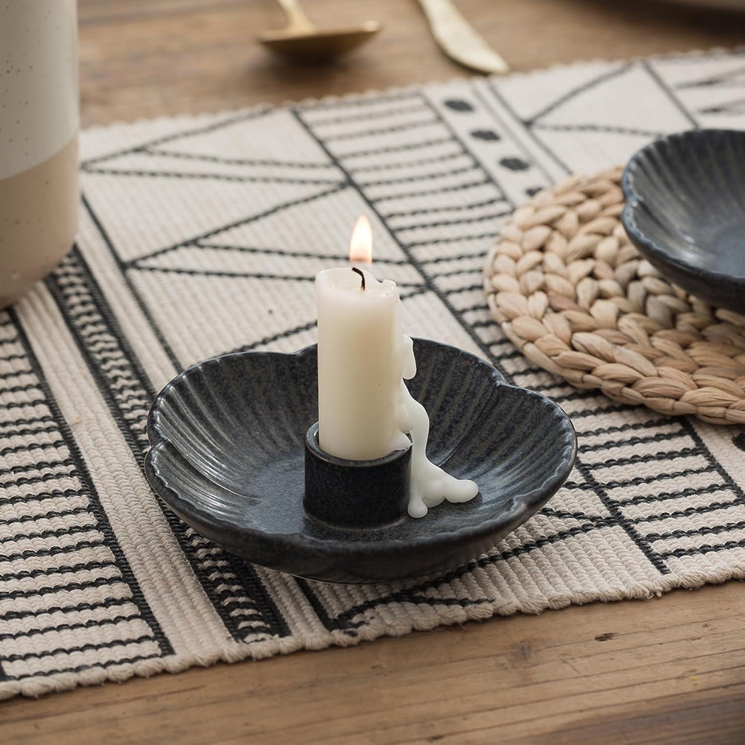 Soporte de Vela de Cerámica BEUNAIZER Negro Floral 11.94cm