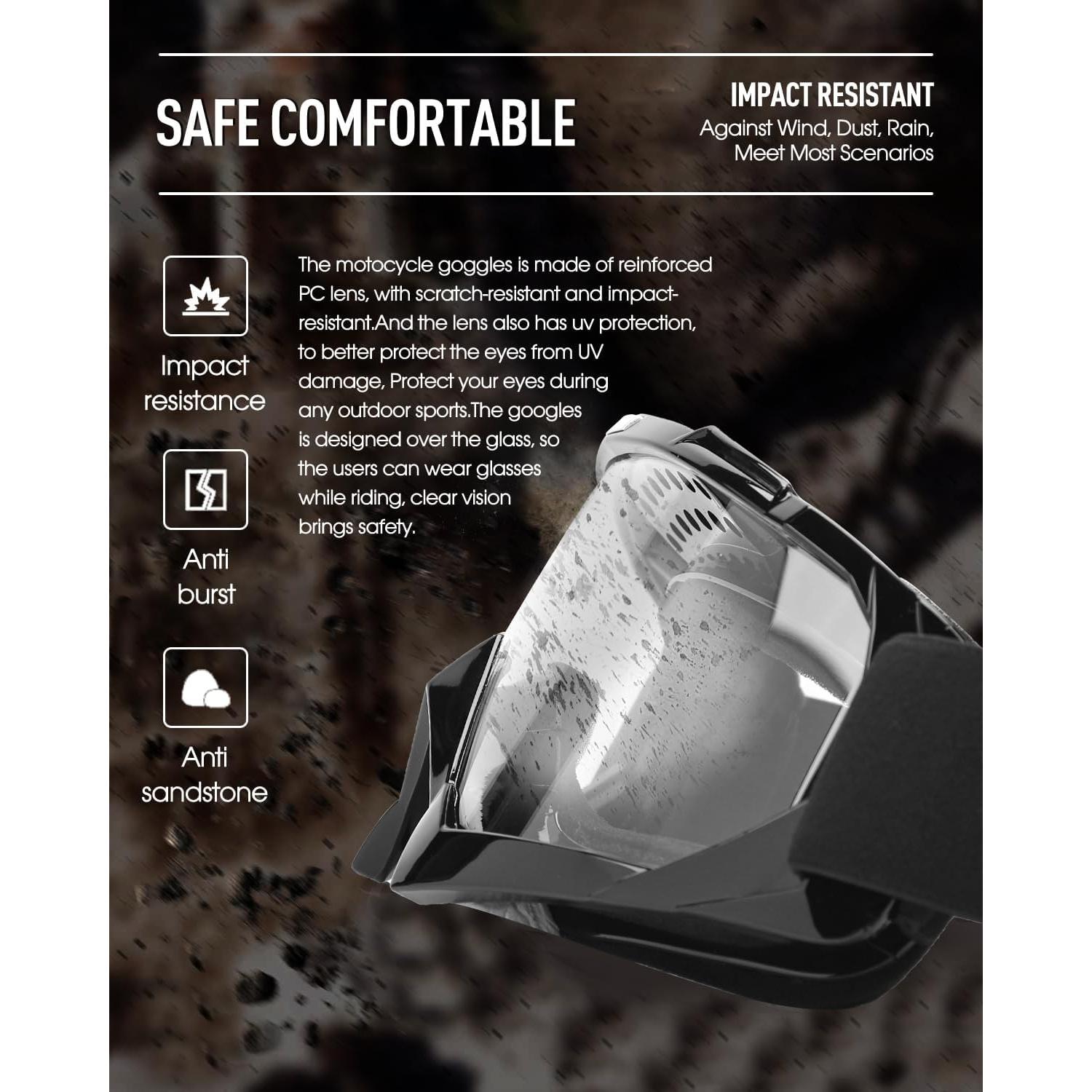 Gafas de Motocross Beyisi con Lentes UV400 y Ajuste Cómodo