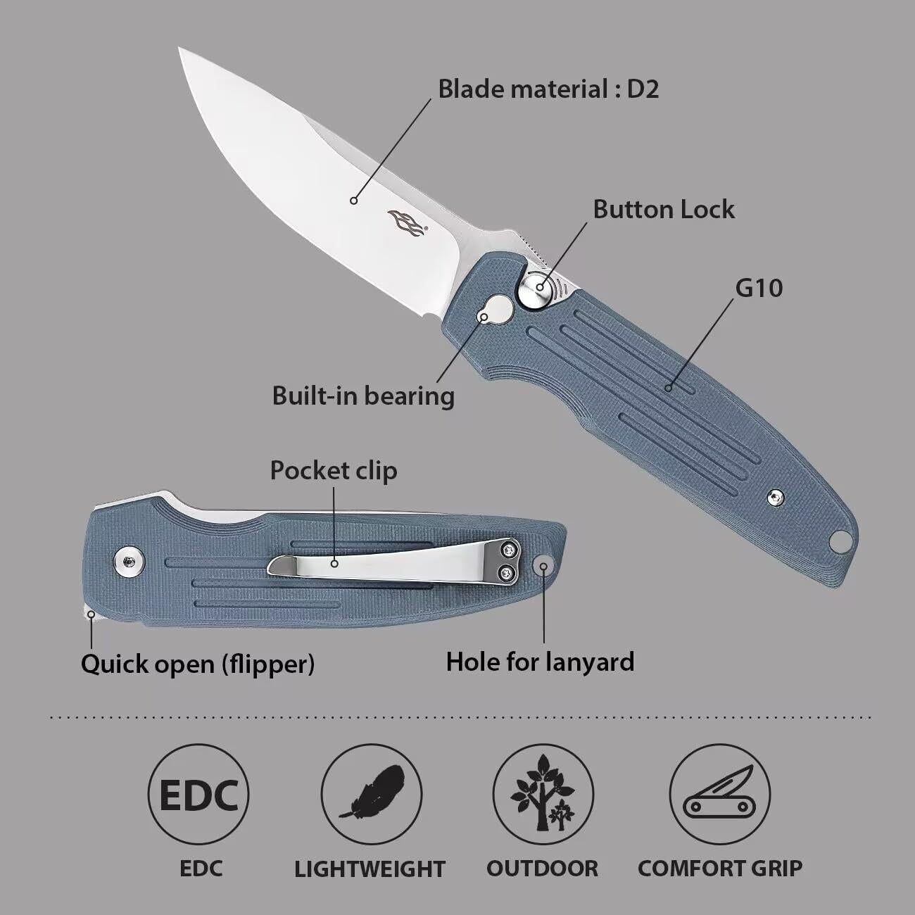 Cuchillo Plegable Firebird FH926-BK Acero D2 Mango G10 Negro