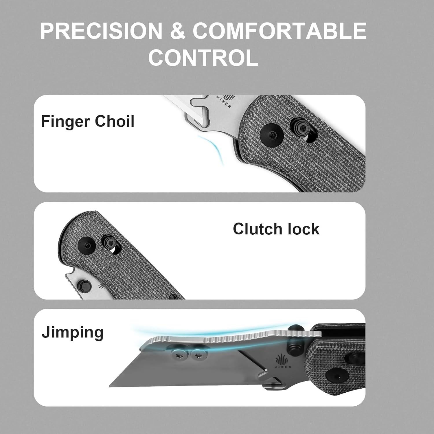 Cuchillo Utility Plegable Kizer Drop Bear Micarta Negro EDC