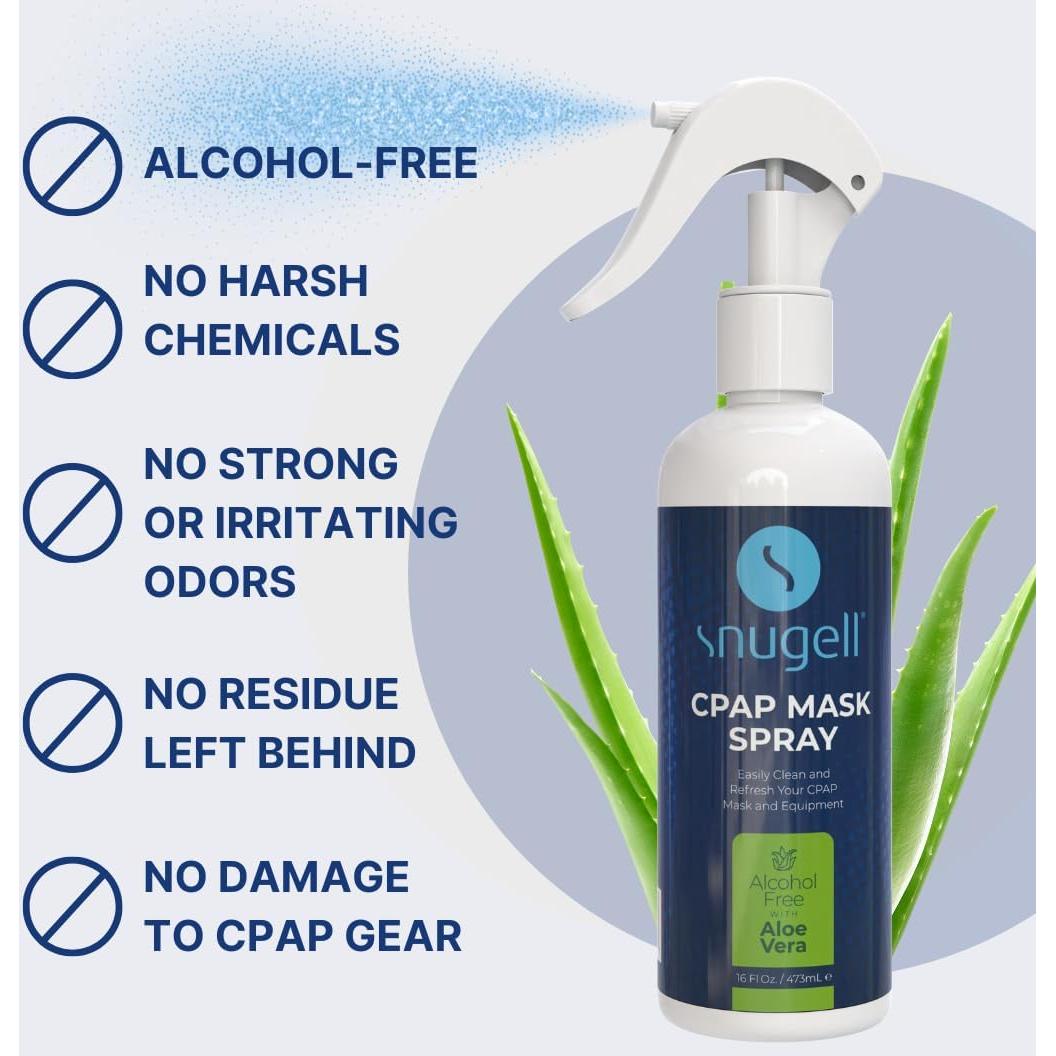 Spray Limpiador CPAP Snugell 473 ml - Libre de Alcohol con Aloe Vera