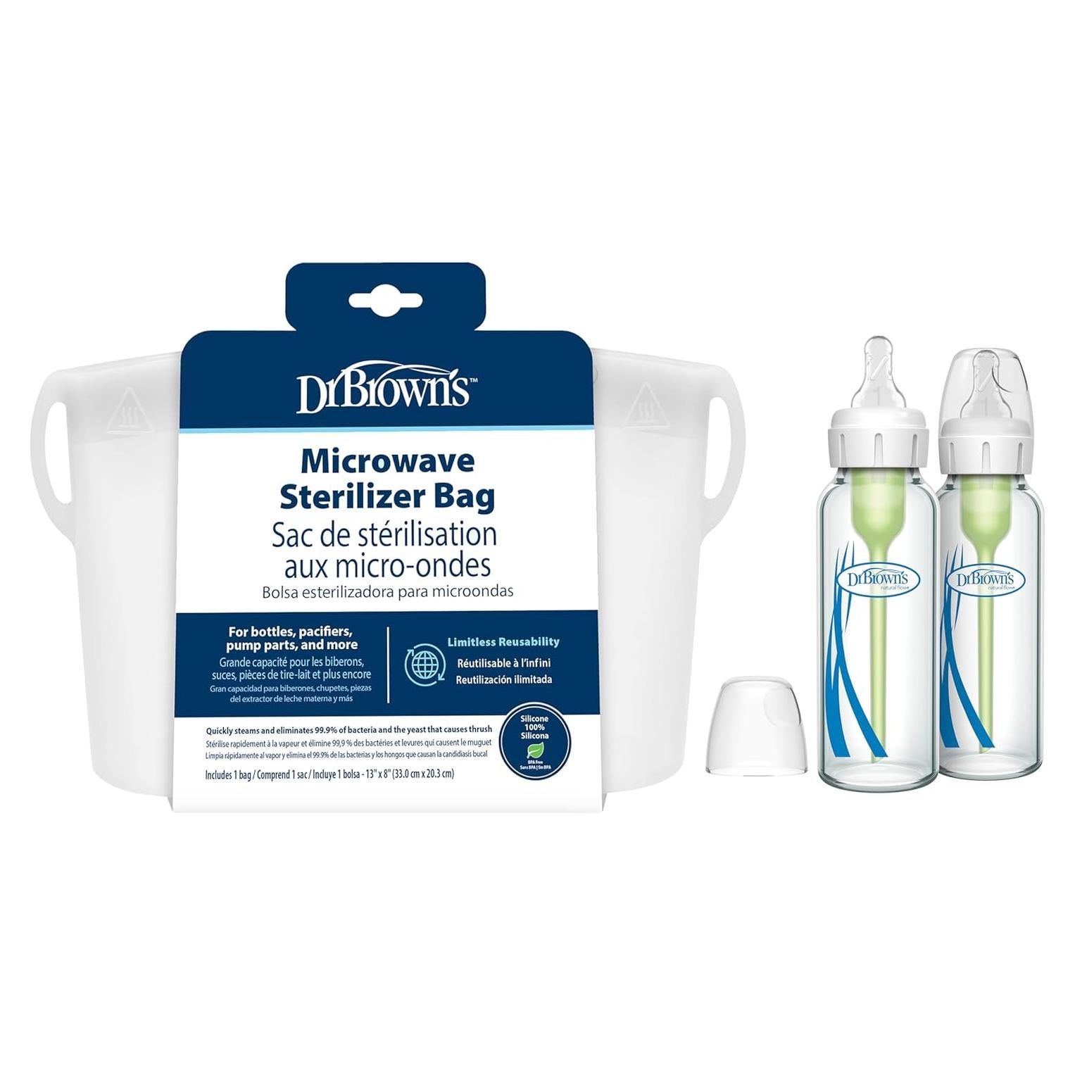 Bolsa Esterilizadora de Silicona Dr. Brown + 2 Botellas 250 mL