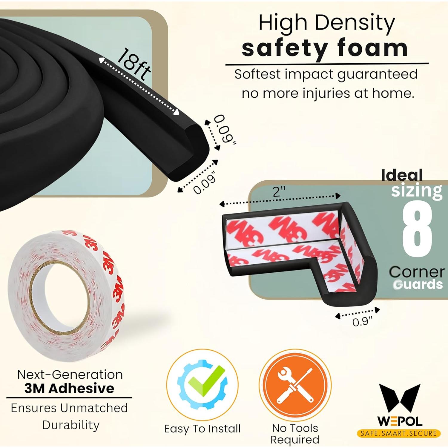 Protector de Bordes y Esquinas WEPOL para Bebés - 5.49m Negro