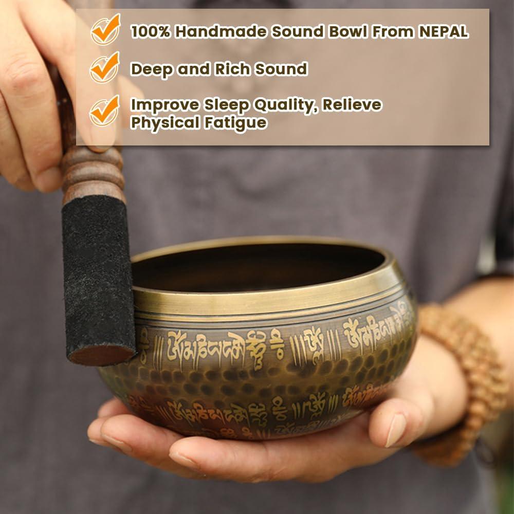 Tibetan Singing Bowls Set~ Meditation Sound Bowl hand Hammered in Nepal For Yoga, Meditation, Mindfulness, Healing & Chakra balancing~ (brown, 4.5 inch)