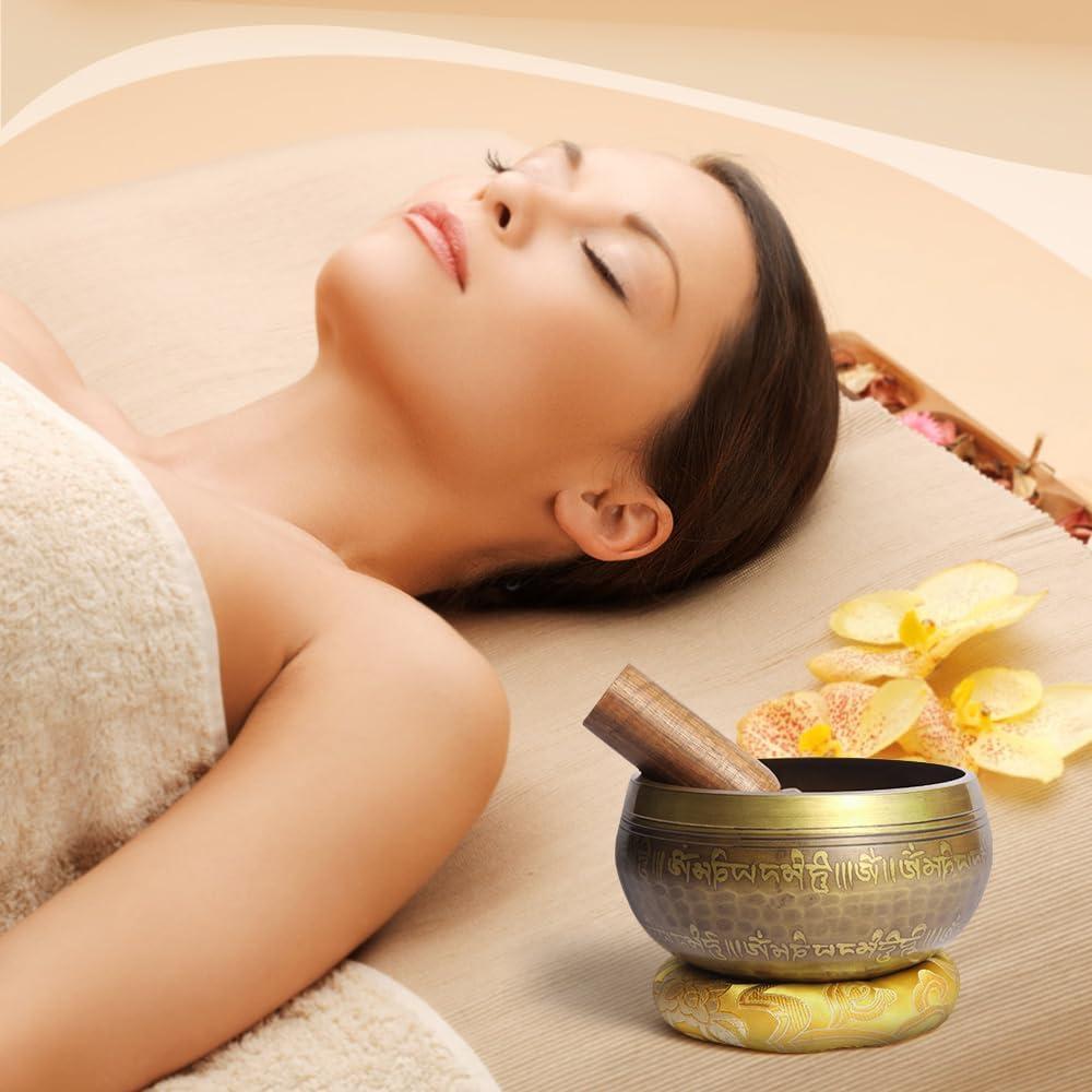 Tibetan Singing Bowls Set~ Meditation Sound Bowl hand Hammered in Nepal For Yoga, Meditation, Mindfulness, Healing & Chakra balancing~ (brown, 4.5 inch)