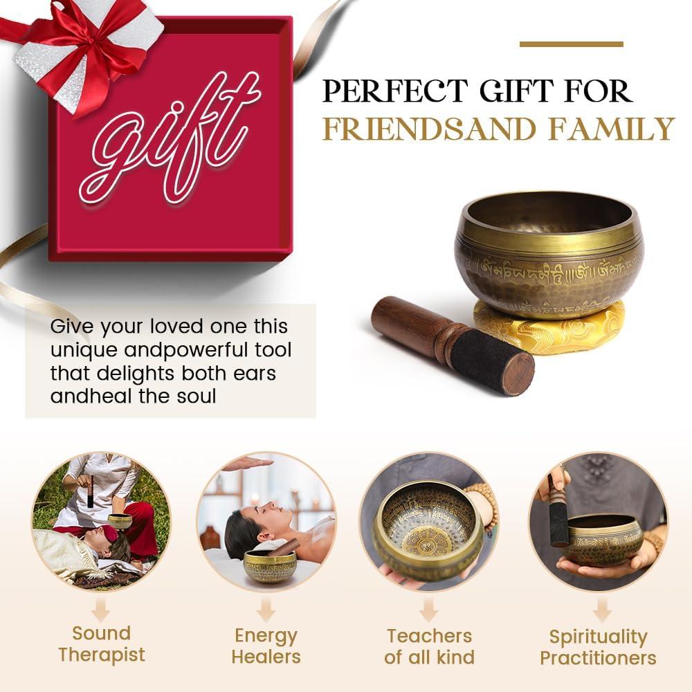 Tibetan Singing Bowls Set~ Meditation Sound Bowl hand Hammered in Nepal For Yoga, Meditation, Mindfulness, Healing & Chakra balancing~ (brown, 4.5 inch)