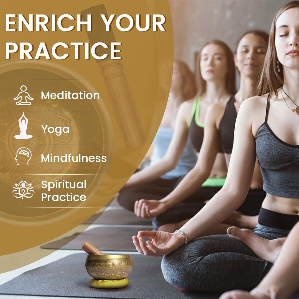 Tibetan Singing Bowls Set~ Meditation Sound Bowl hand Hammered in Nepal For Yoga, Meditation, Mindfulness, Healing & Chakra balancing~ (brown, 4.5 inch)