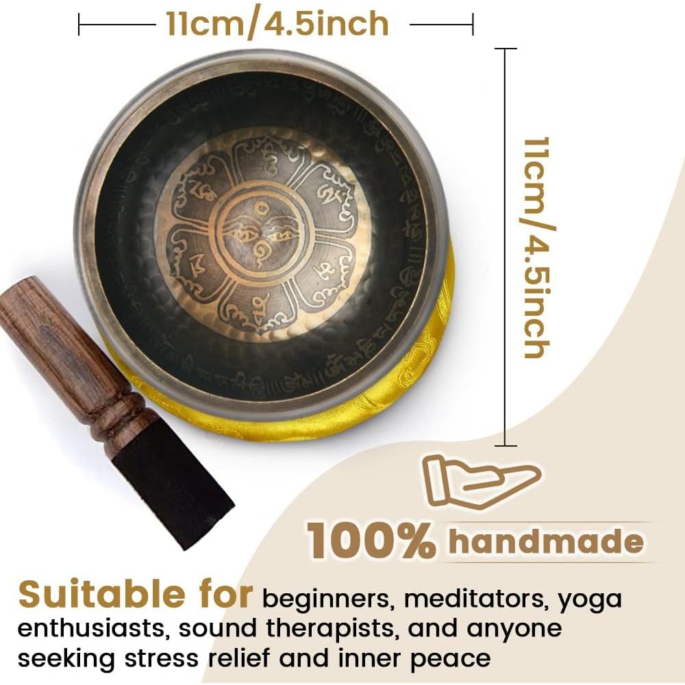 Tibetan Singing Bowls Set~ Meditation Sound Bowl hand Hammered in Nepal For Yoga, Meditation, Mindfulness, Healing & Chakra balancing~ (brown, 4.5 inch)