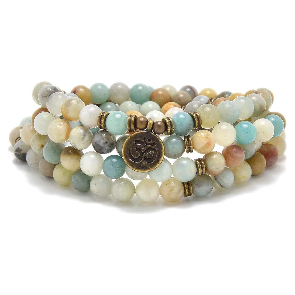Mala de Yoga 108 Cuentas Amazonita con Encanto Om 48.3 cm