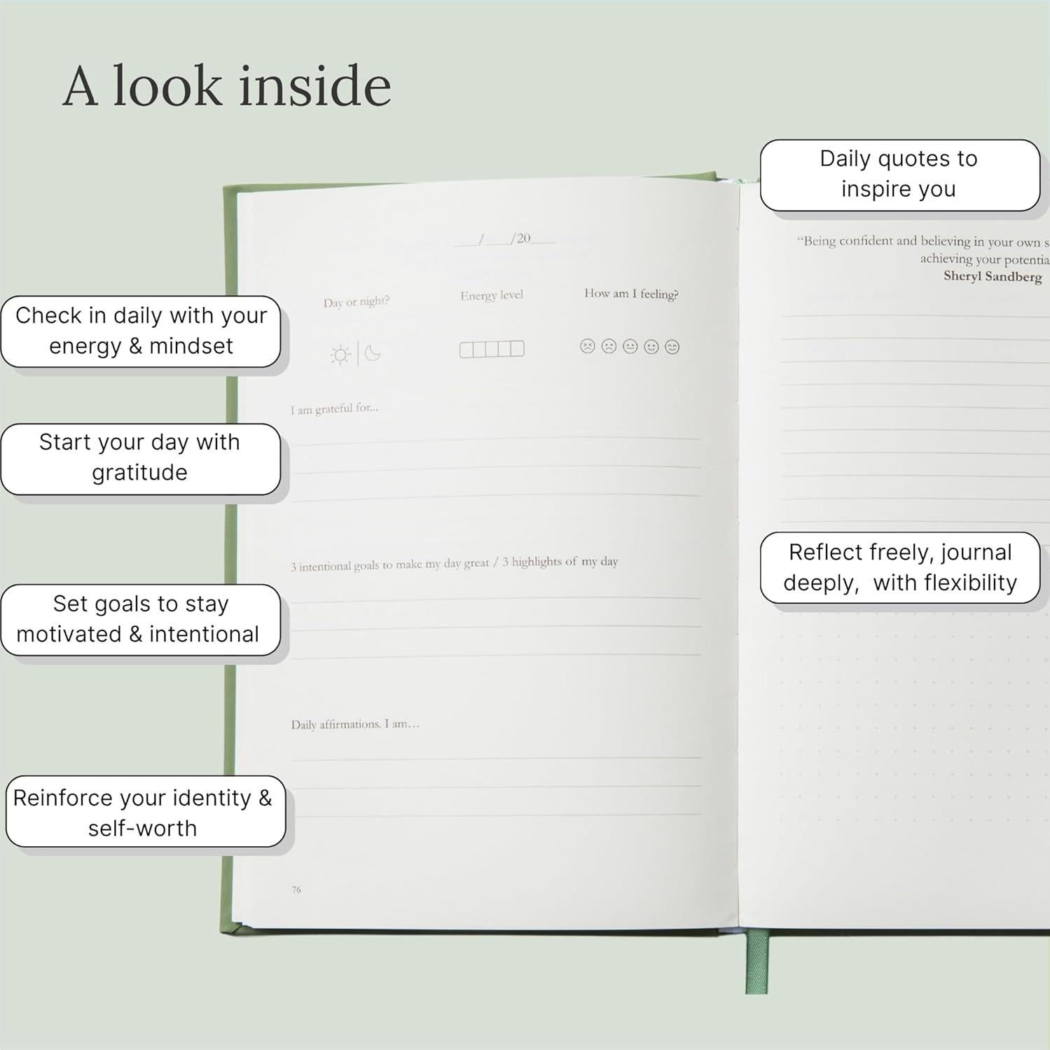 Diario de Gratitud Día a Día Día a Día Verde Matcha 2025