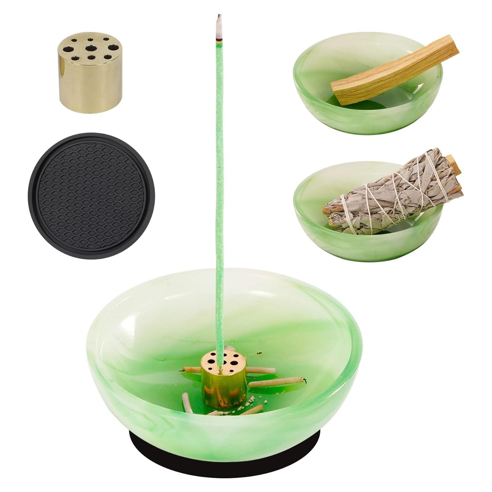 Soporte de Incienso Fasolahome Ágata Verde 12 cm 9 Agujeros