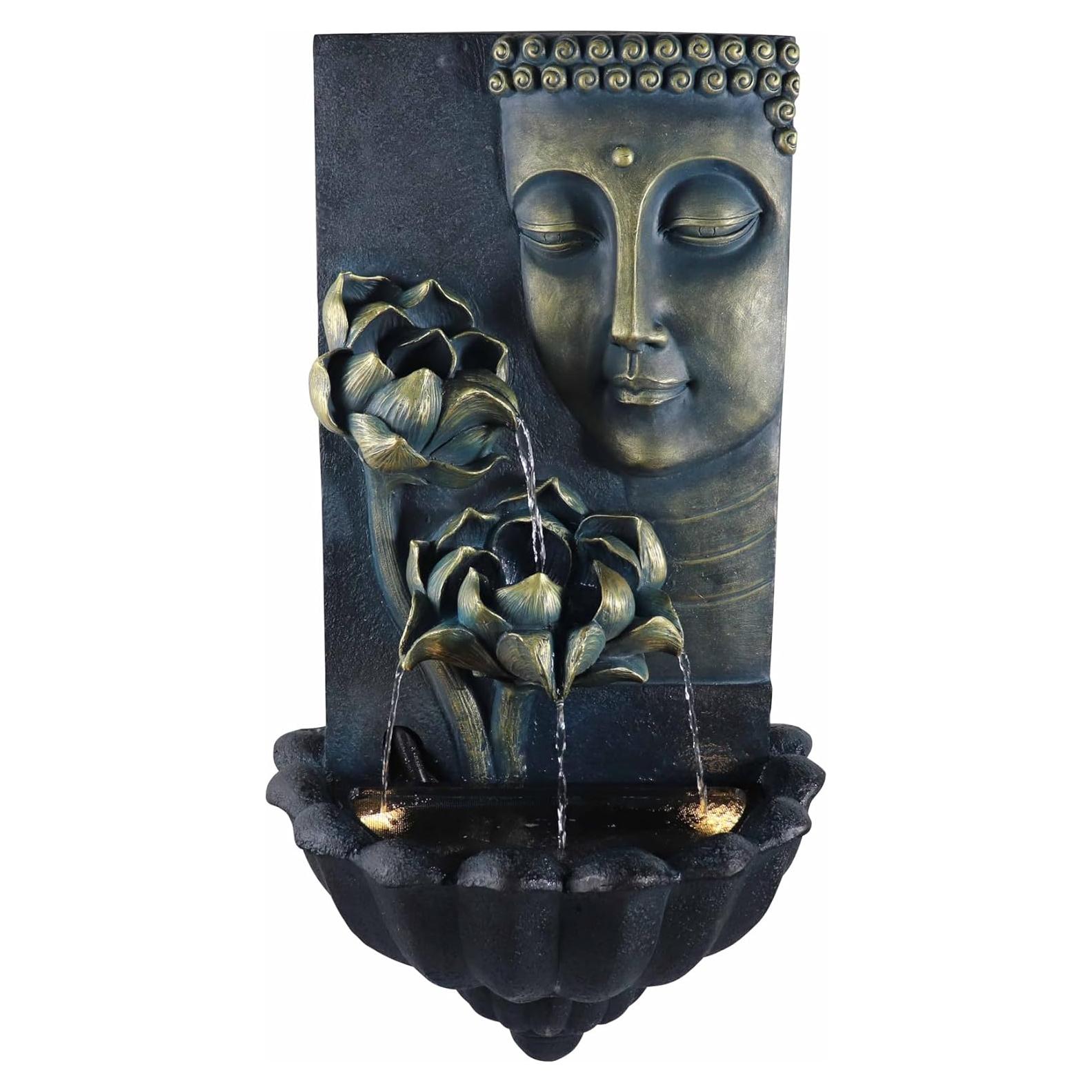 Fuente de Agua Zen Buda Warm Garden 82 cm Resina Negra