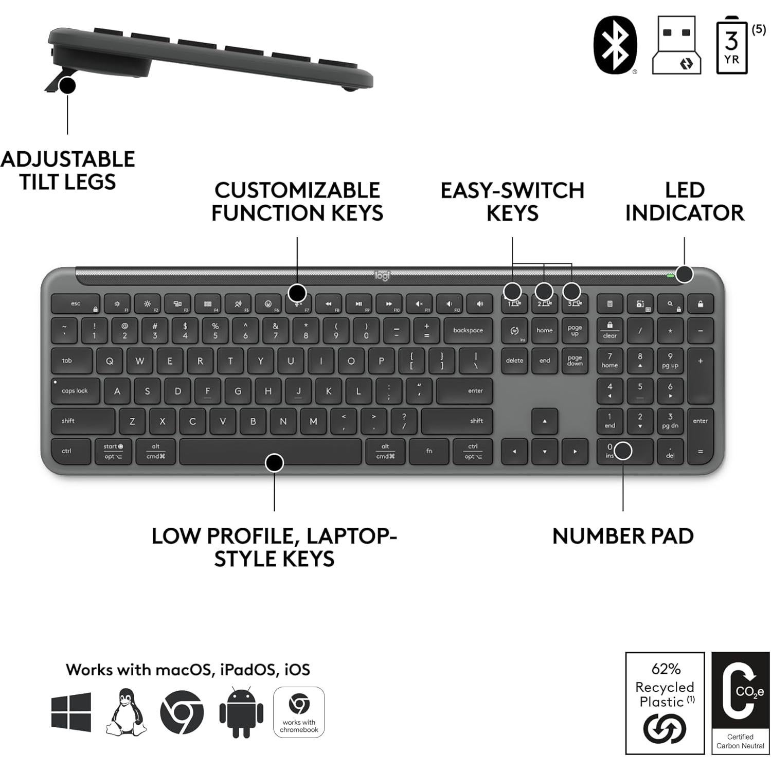 Logitech Signature Slim MK955 Combo Inalámbrico Grafito