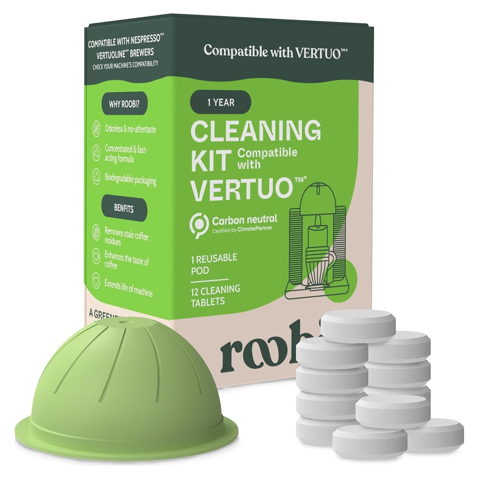 Kit de Limpieza Roobi para Nespresso Vertuoline - 12 Tabletas y Vaso