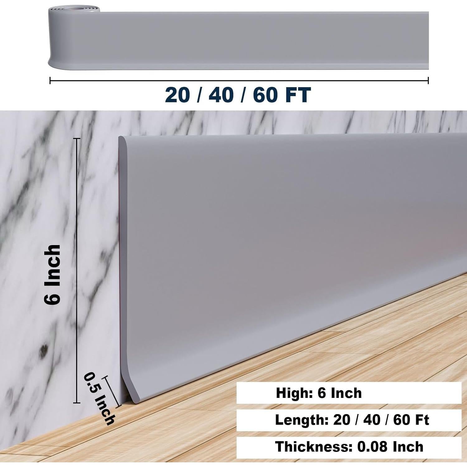 Moldura de Zócalo Flexible Duzzy 15.24 cm x 12.19 m Gris