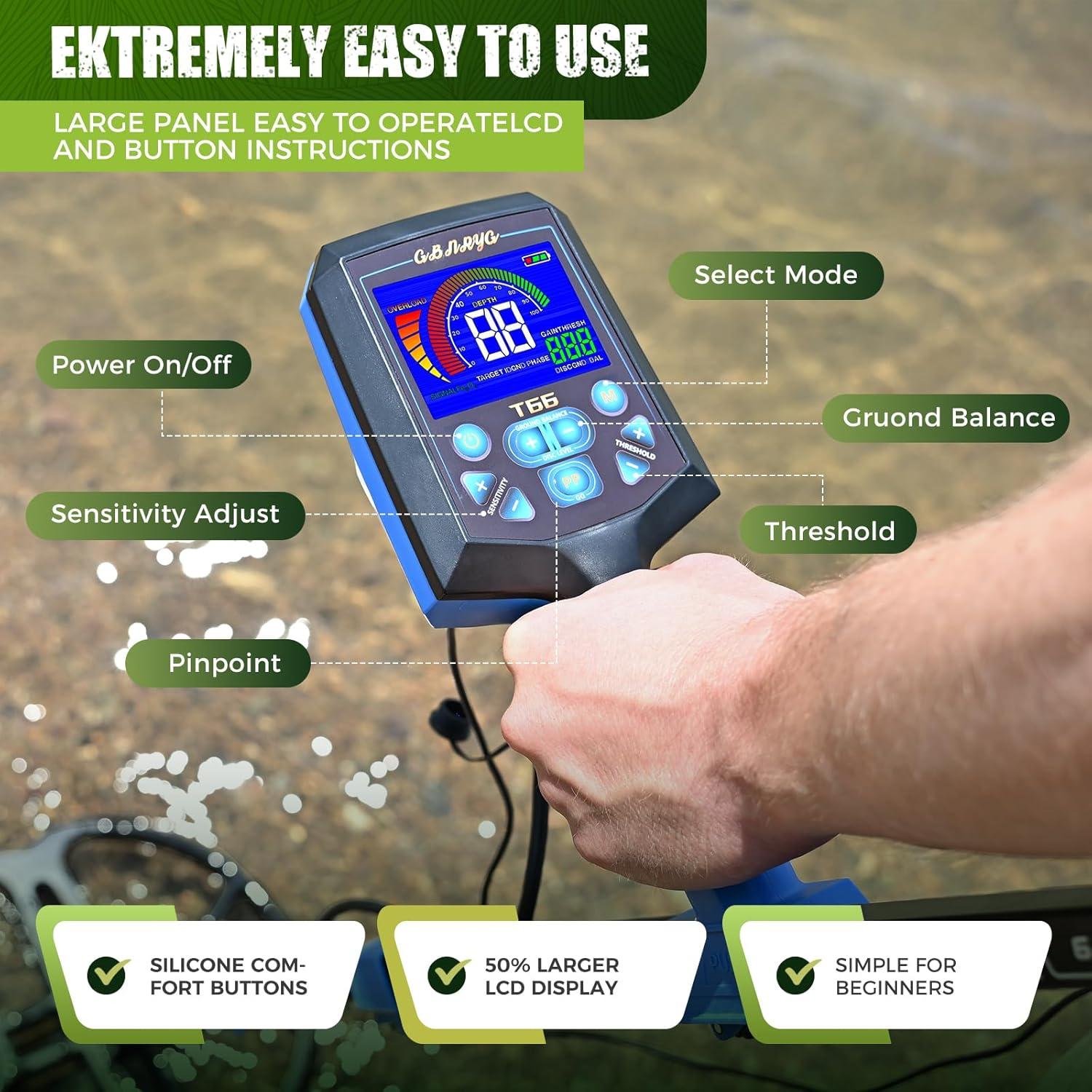 Detector de Metales Gbnryg T66 Profesional IP68 33 cm