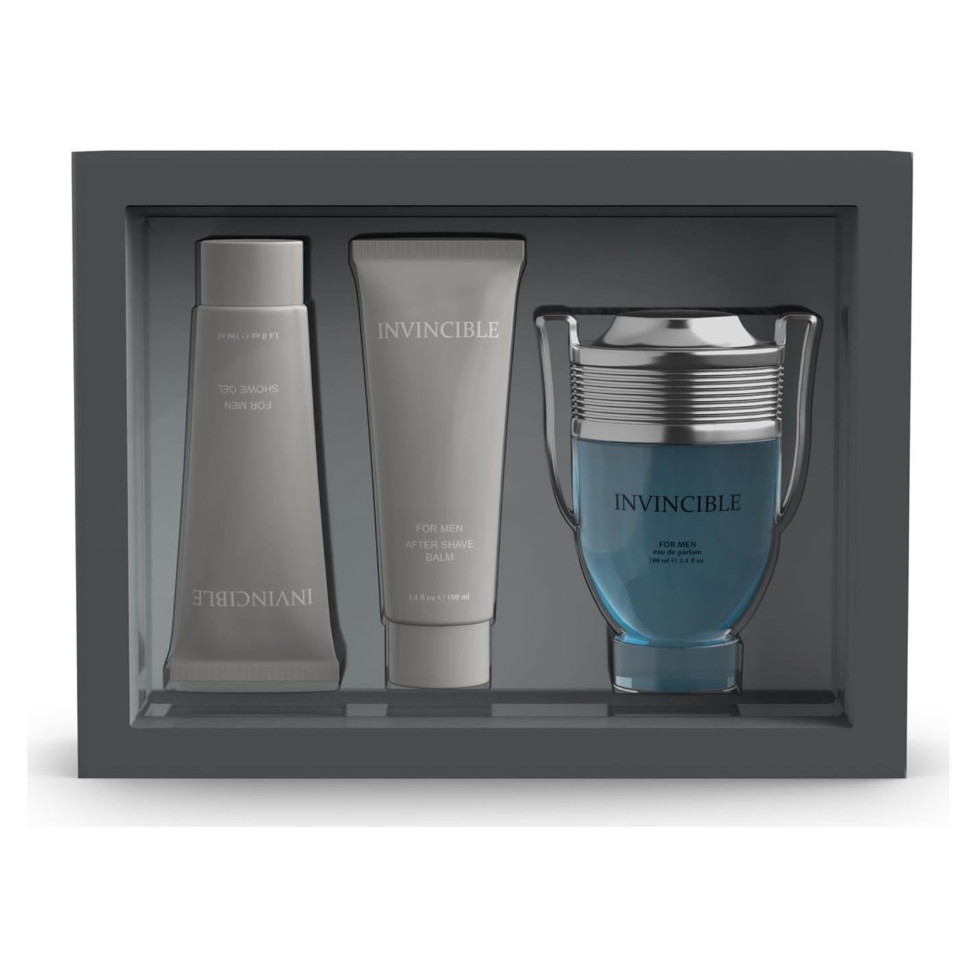 Conjunto de Regalo para Hombres Invincible - Perfume 100ml, Gel de Ducha 100ml, Balsamo After Shave 100ml