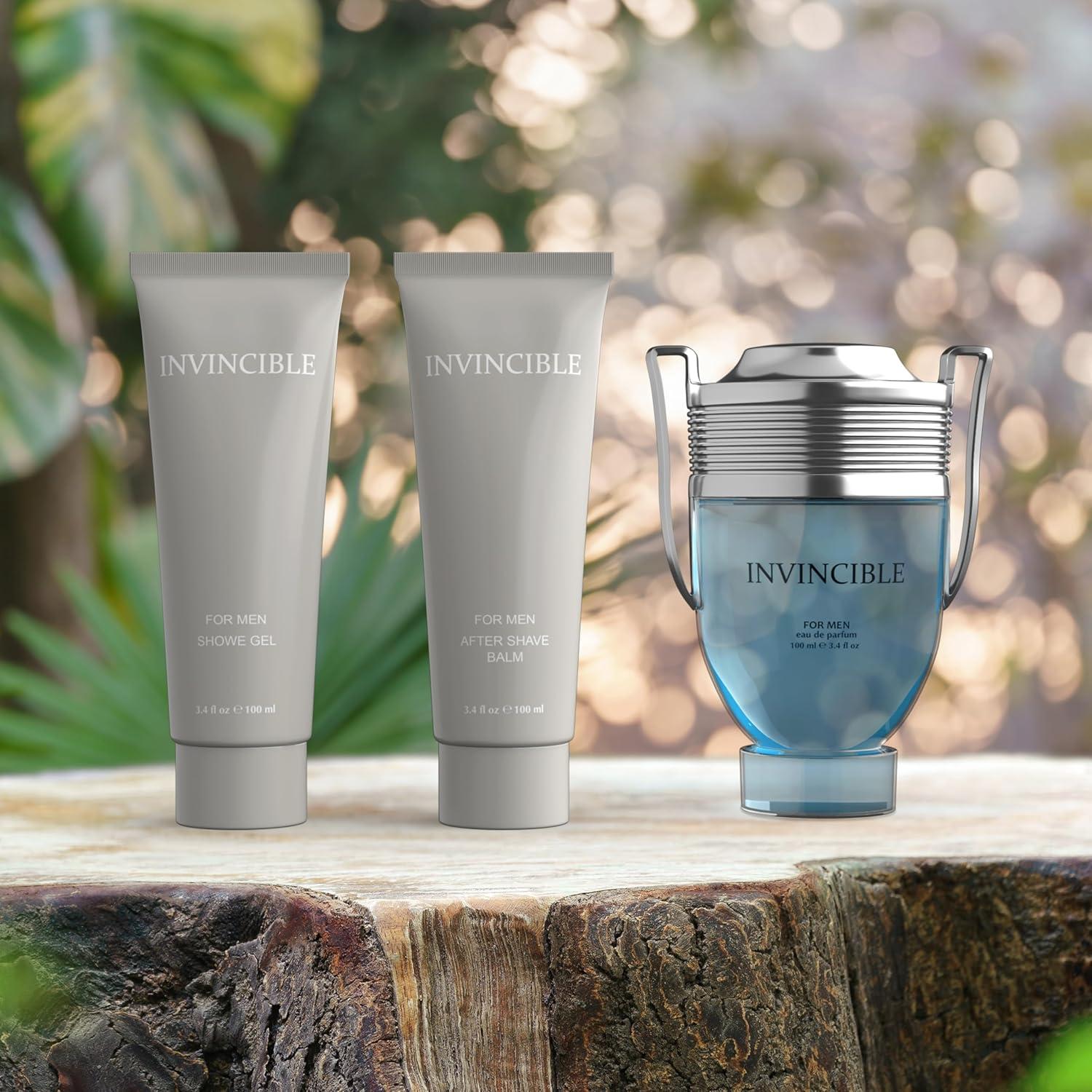 Conjunto de Regalo para Hombres Invincible - Perfume 100ml, Gel de Ducha 100ml, Balsamo After Shave 100ml