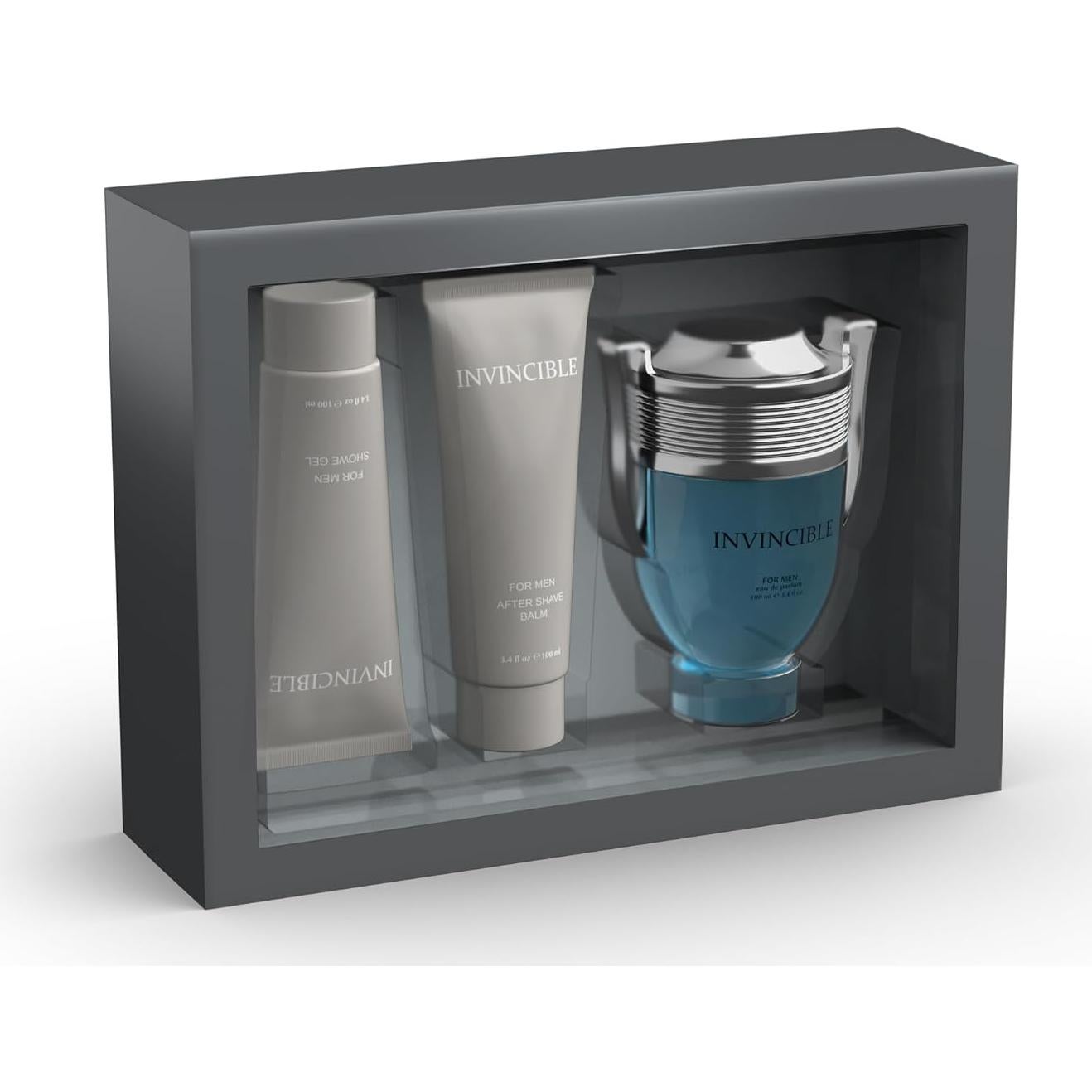 Conjunto de Regalo para Hombres Invincible - Perfume 100ml, Gel de Ducha 100ml, Balsamo After Shave 100ml