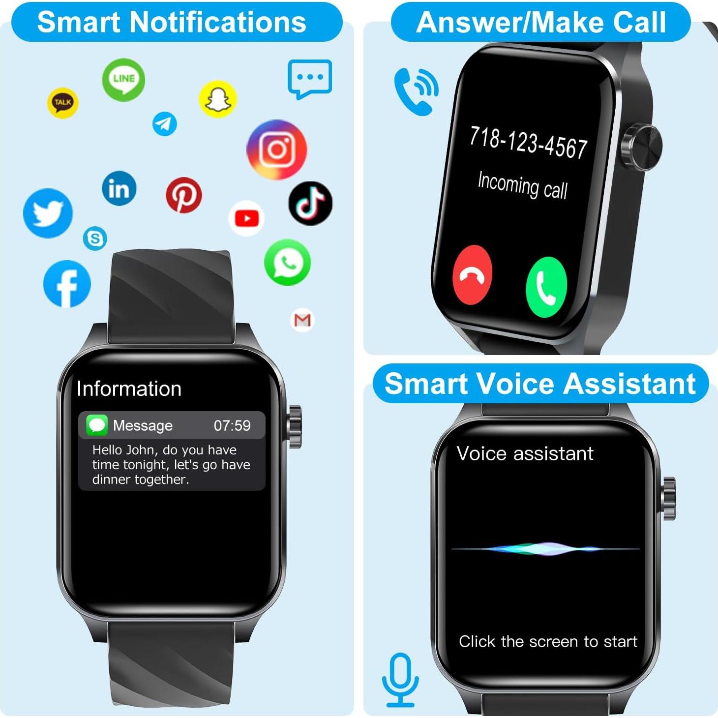 Reloj Inteligente LAMA V22 Negro con Monitoreo de Salud 24/7