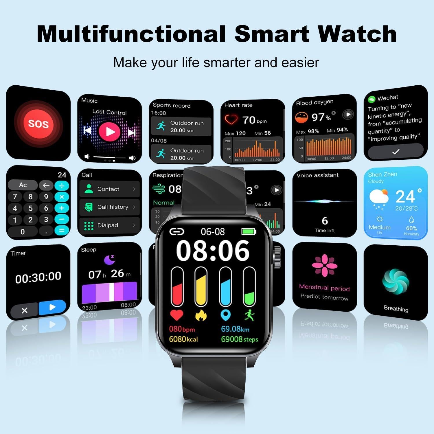 Reloj Inteligente LAMA V22 Negro con Monitoreo de Salud 24/7
