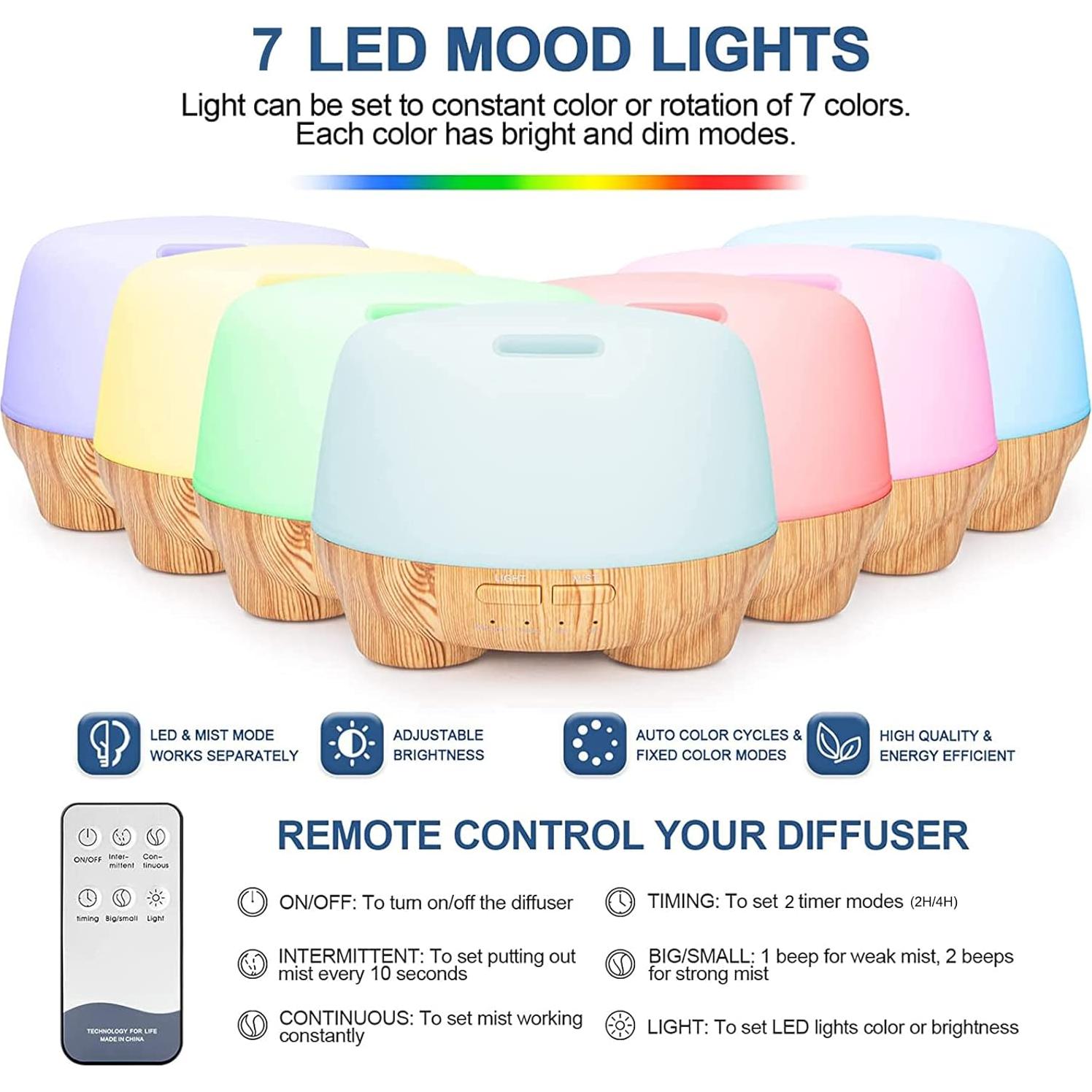 Difusor de Aceite Esencial Marchred 500ML Ultrasónico con Control Remoto